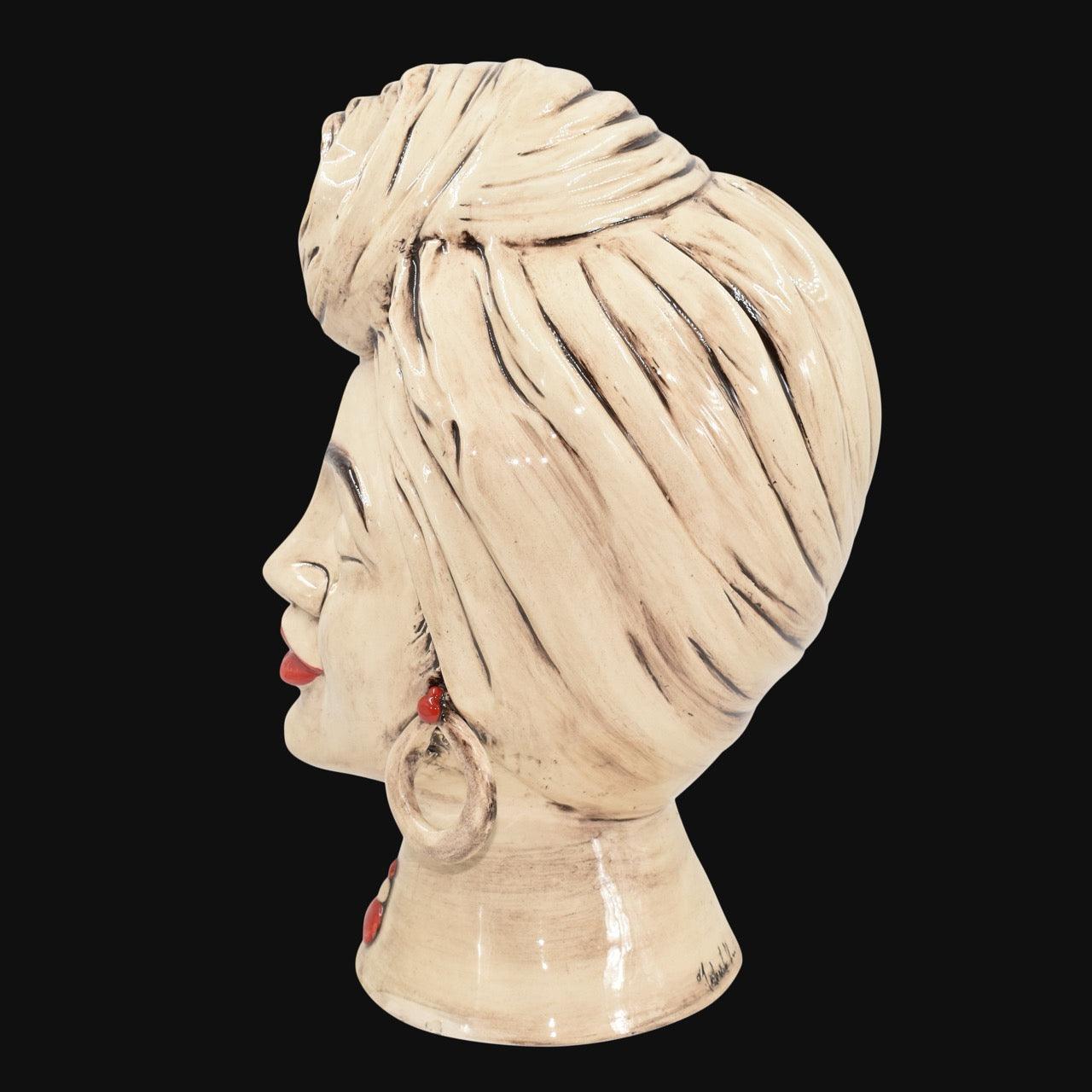 Testa sognia h 40 madreperla antichizzato perline rosse femmina viso lucido - Ceramiche di Caltagirone Sofia