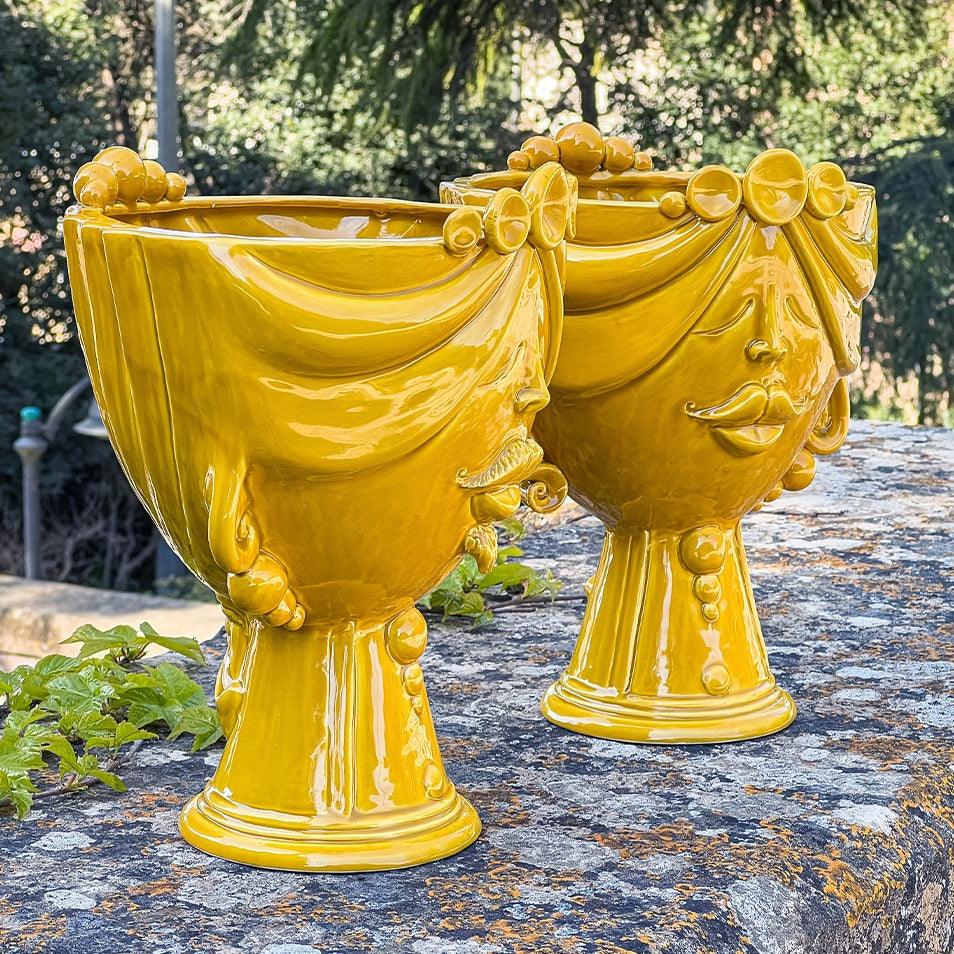 Testa Uomo Ceramica Caltagirone | Zahira Senape 30cm - Ceramiche di Caltagirone Sofia