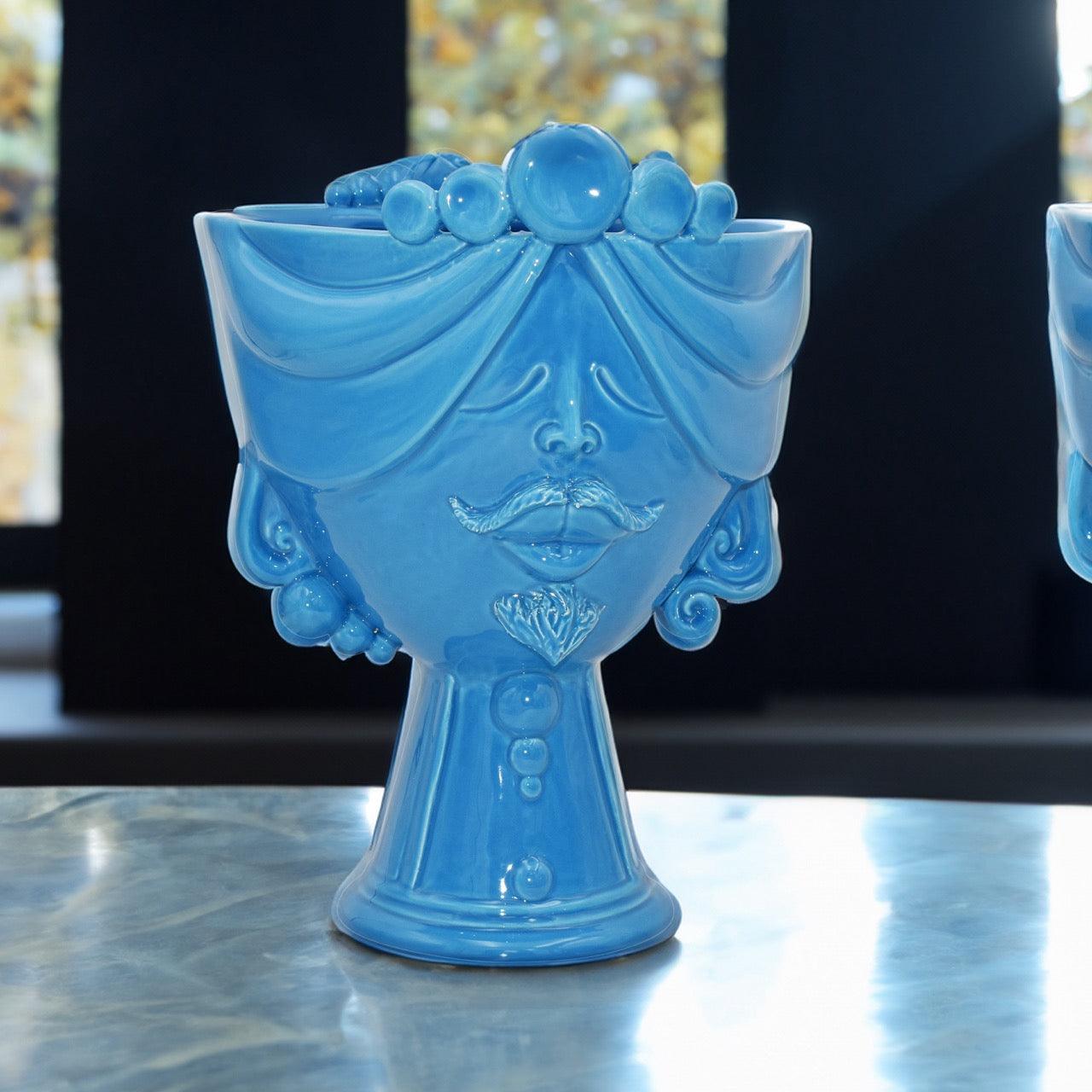 Testa Uomo Ceramica Caltagirone | Zahira Turchese h 30cm - Ceramiche di Caltagirone Sofia