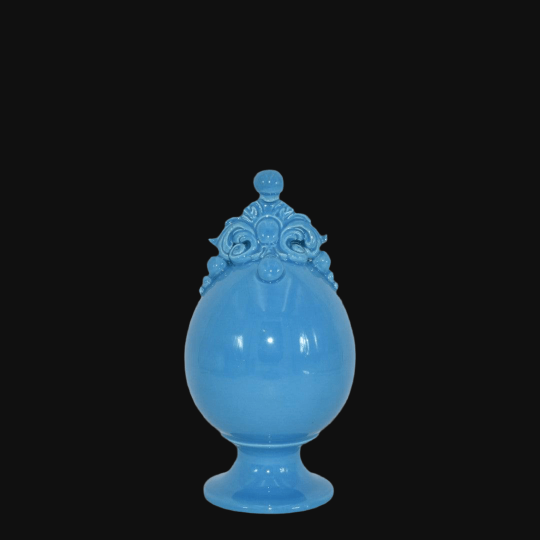 Uovo in ceramica turchese, ceramiche Caltagirone fatti a mano, design artigianale Sofia.