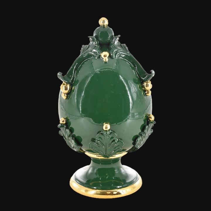 Uovo in ceramica h 25 Verde Antico con dettaglio in oro - Ceramiche di Caltagirone Sofia