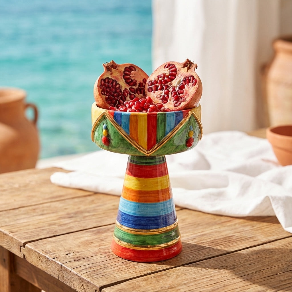 Vaso a coppa retto c/piede h 27 White and Color oro - Ceramiche di Caltagirone Sofia