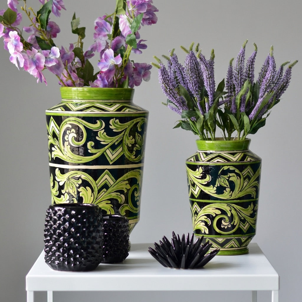 Vase de Caltagirone – Ligne Paris, Noir et Vert | Majolique sicilienne de Caltagirone