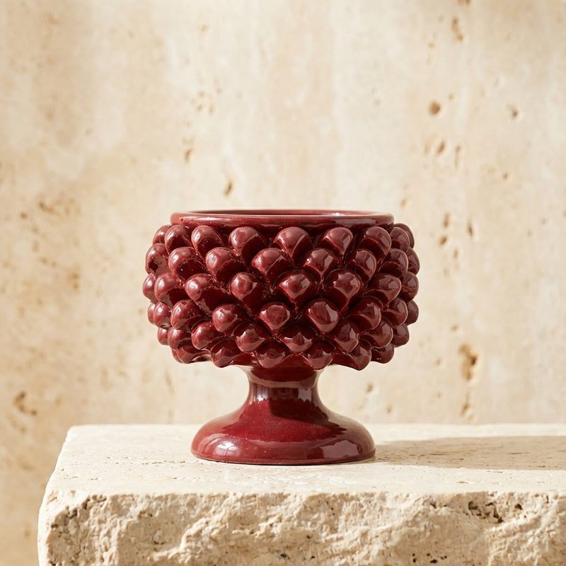 Bordeaux half-pine cone vase in Caltagirone ceramic