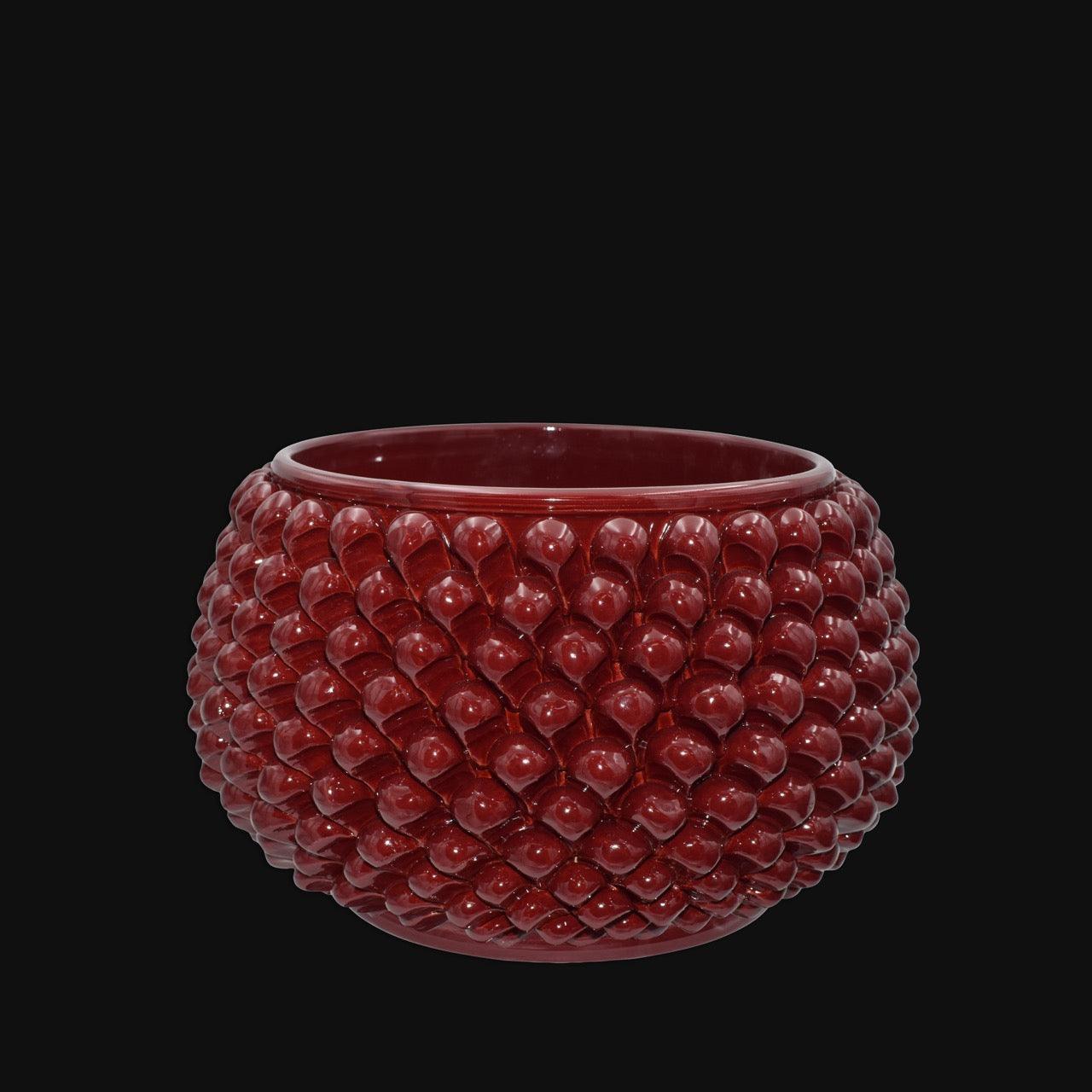 Vaso mezza pigna s/piede bordeaux in ceramica di Caltagirone - Ceramiche di Caltagirone Sofia