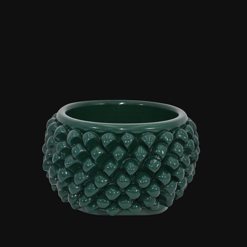 Half pine cone vase without foot green antique in Caltagirone ceramic
