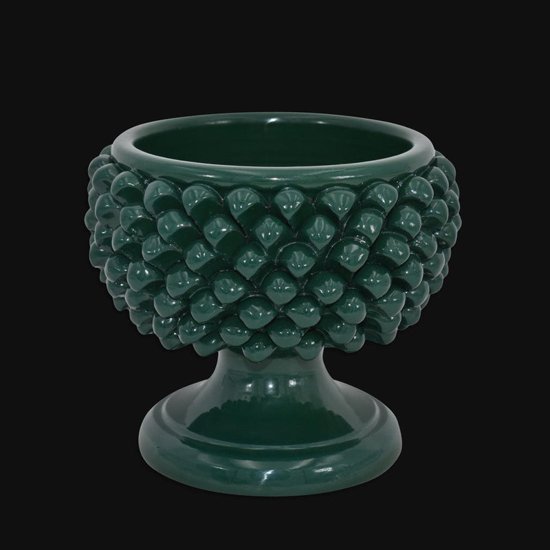 Antique green half pine cone vase in Caltagirone ceramic