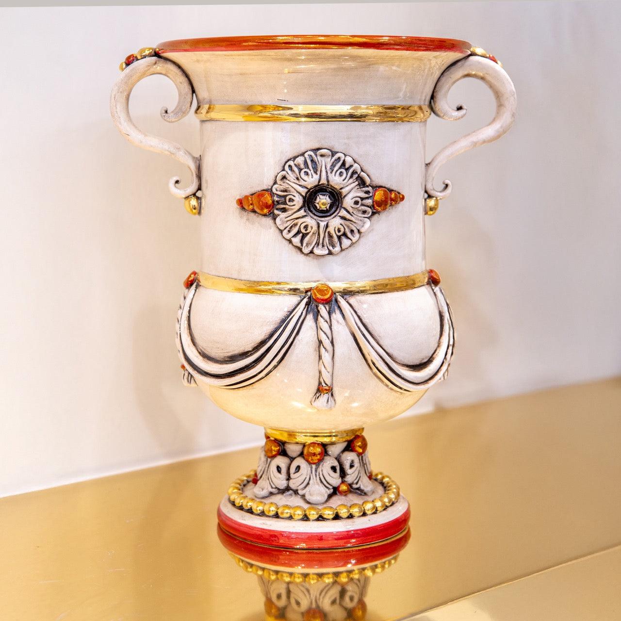 Vaso Monumentale H 31 Madreperla Oro e Lustri - Ceramiche di Caltagirone Sofia