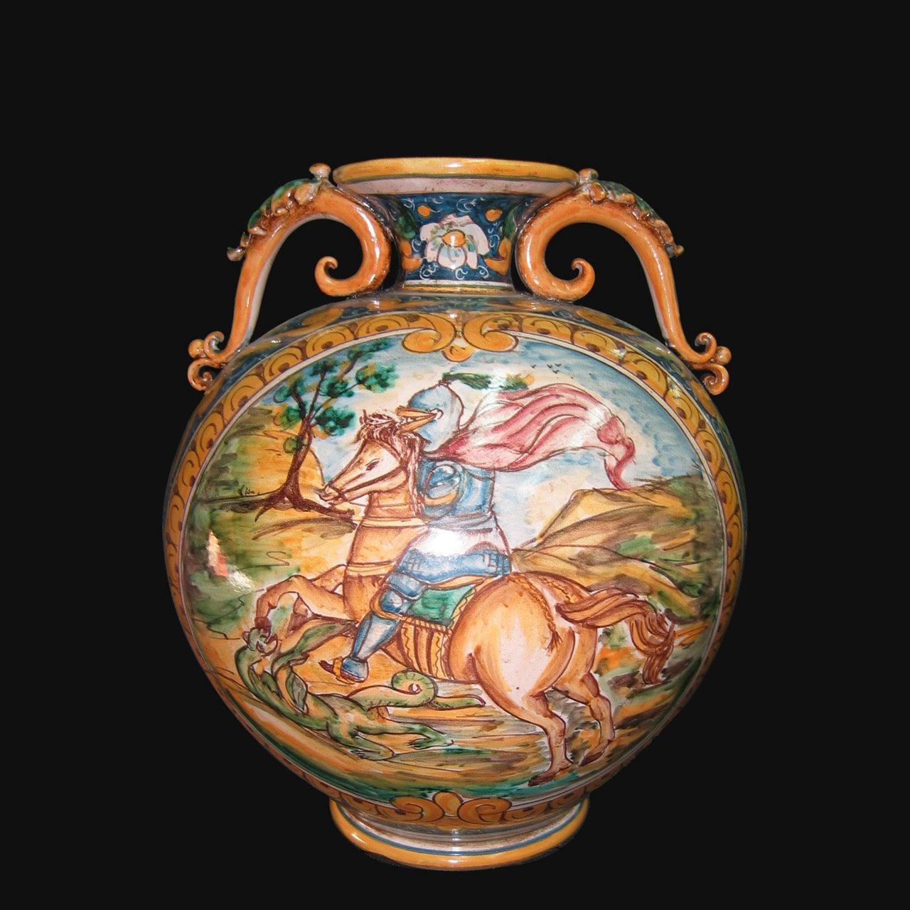 Vaso palla c/manici h 32 ornato calatino c/calaviere - Ceramiche di Caltagirone Sofia