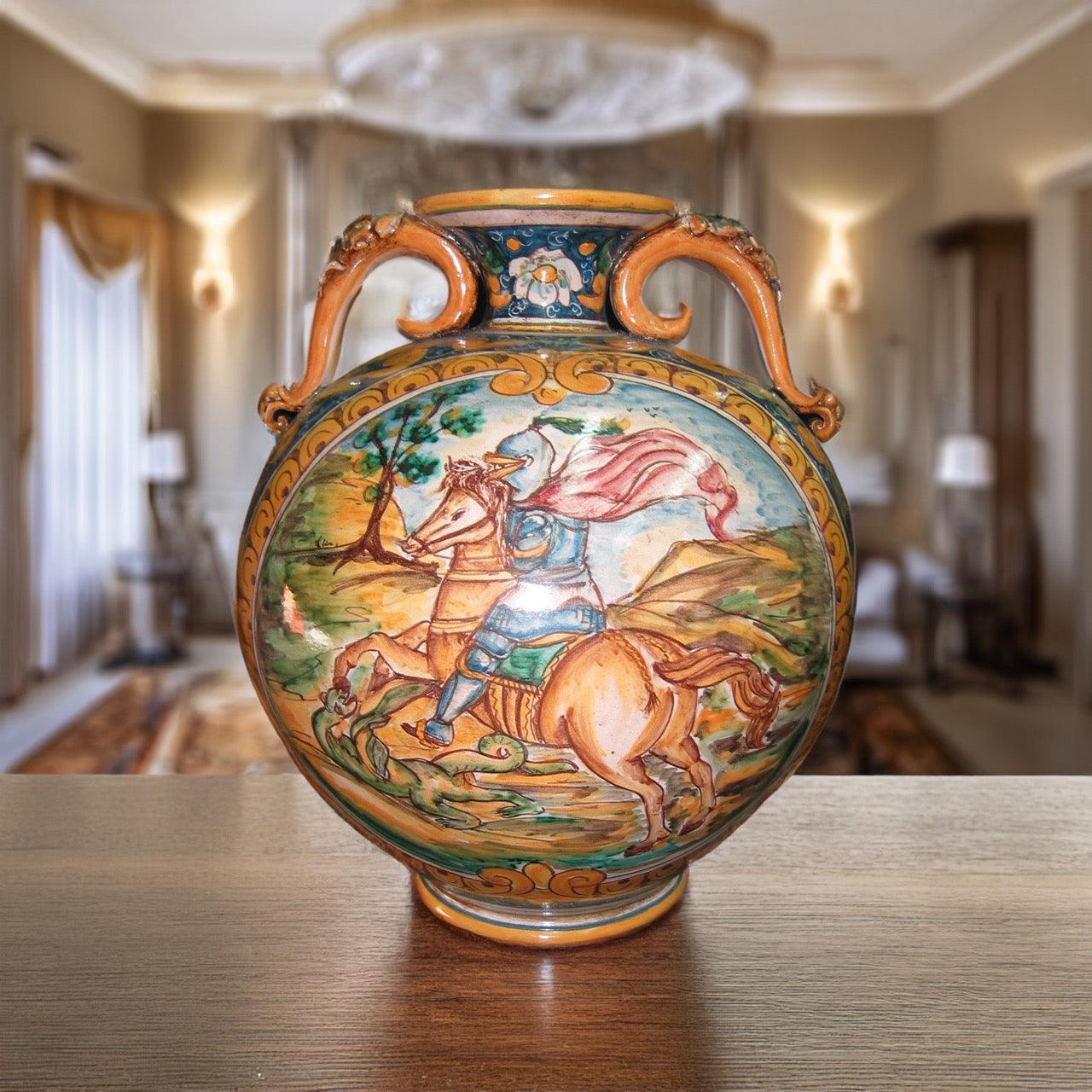 Vaso palla c/manici h 32 ornato calatino c/calaviere - Ceramiche di Caltagirone Sofia
