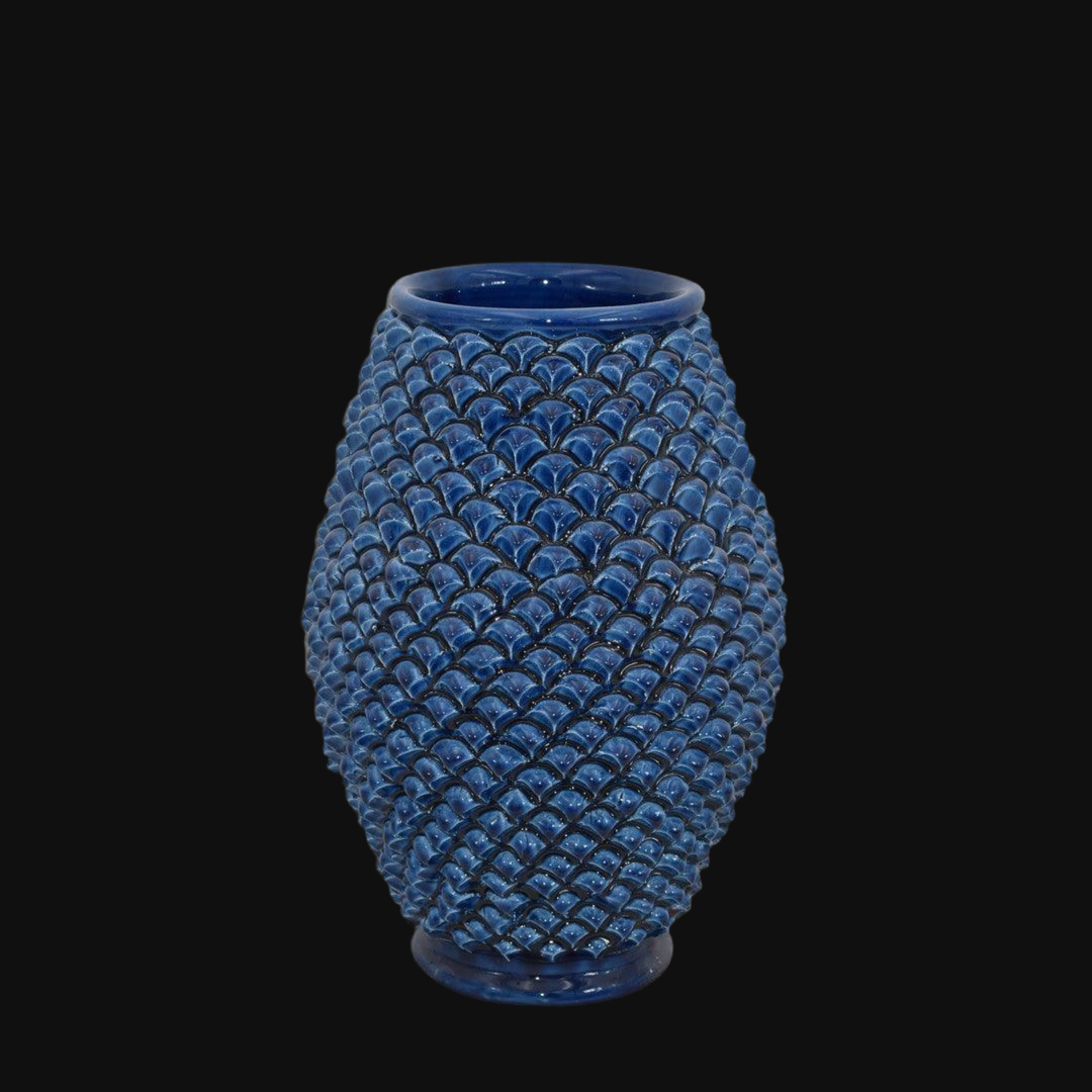 Vaso pigna di Caltagirone modellata a mano altezza 25 cm in blu intenso - Ceramiche di Caltagirone Sofia