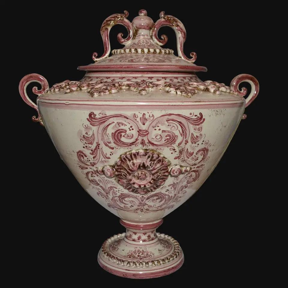 Vaso Potiche c/piede applicazione sofia mono bordeaux - Ceramiche di Caltagirone Sofia