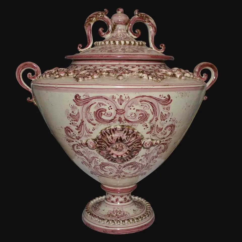 Vaso Potiche c/piede applicazione sofia mono bordeaux - Ceramiche di Caltagirone Sofia