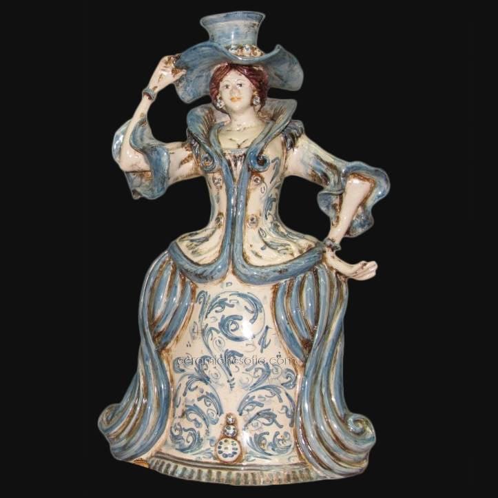 Lumiera grande femmina h 40 mono blu - Modellato a mano - Ceramiche di Caltagirone Sofia