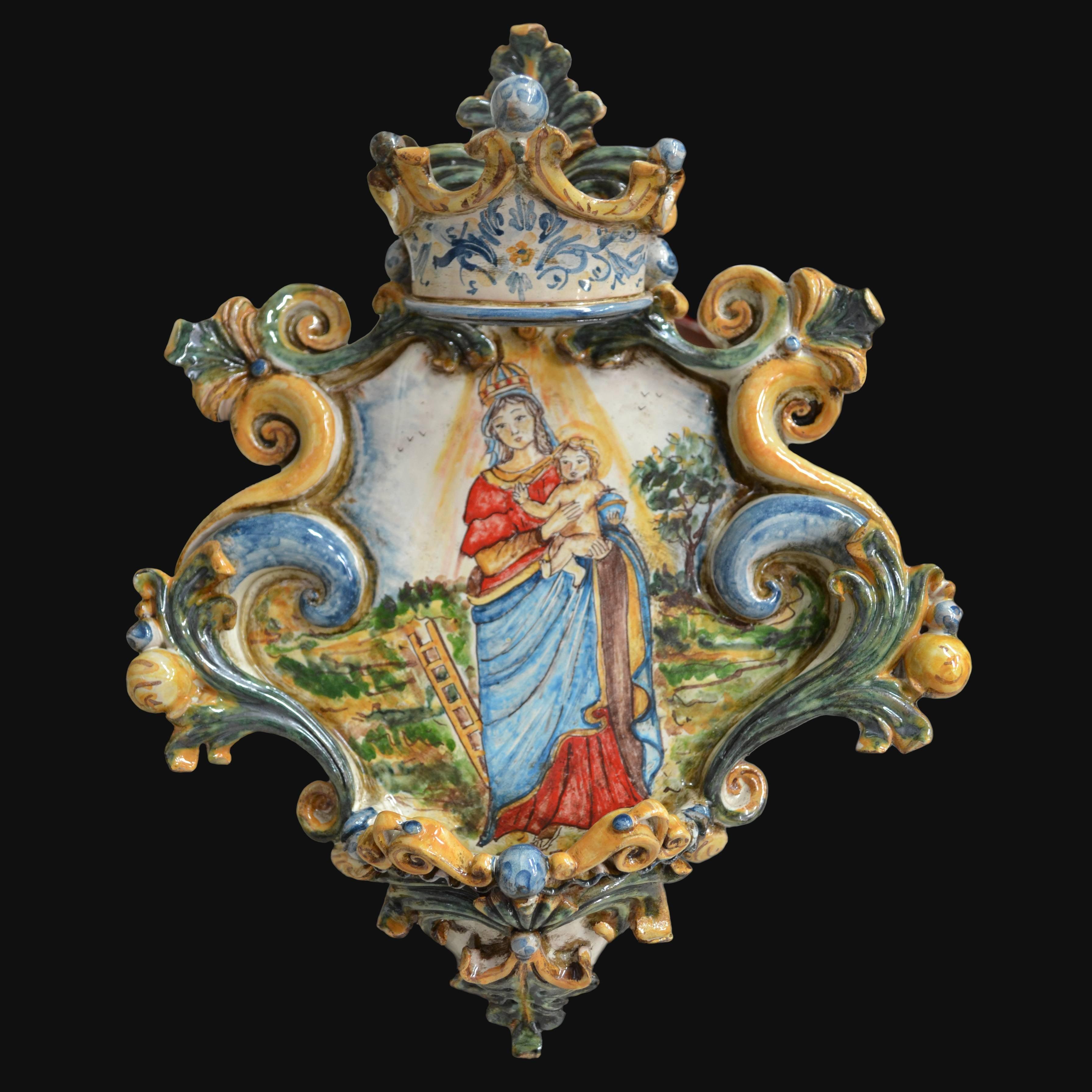Acquasantiera grande appl 25x35 madonna della scala tricolore - Ceramiche di Caltagirone Sofia