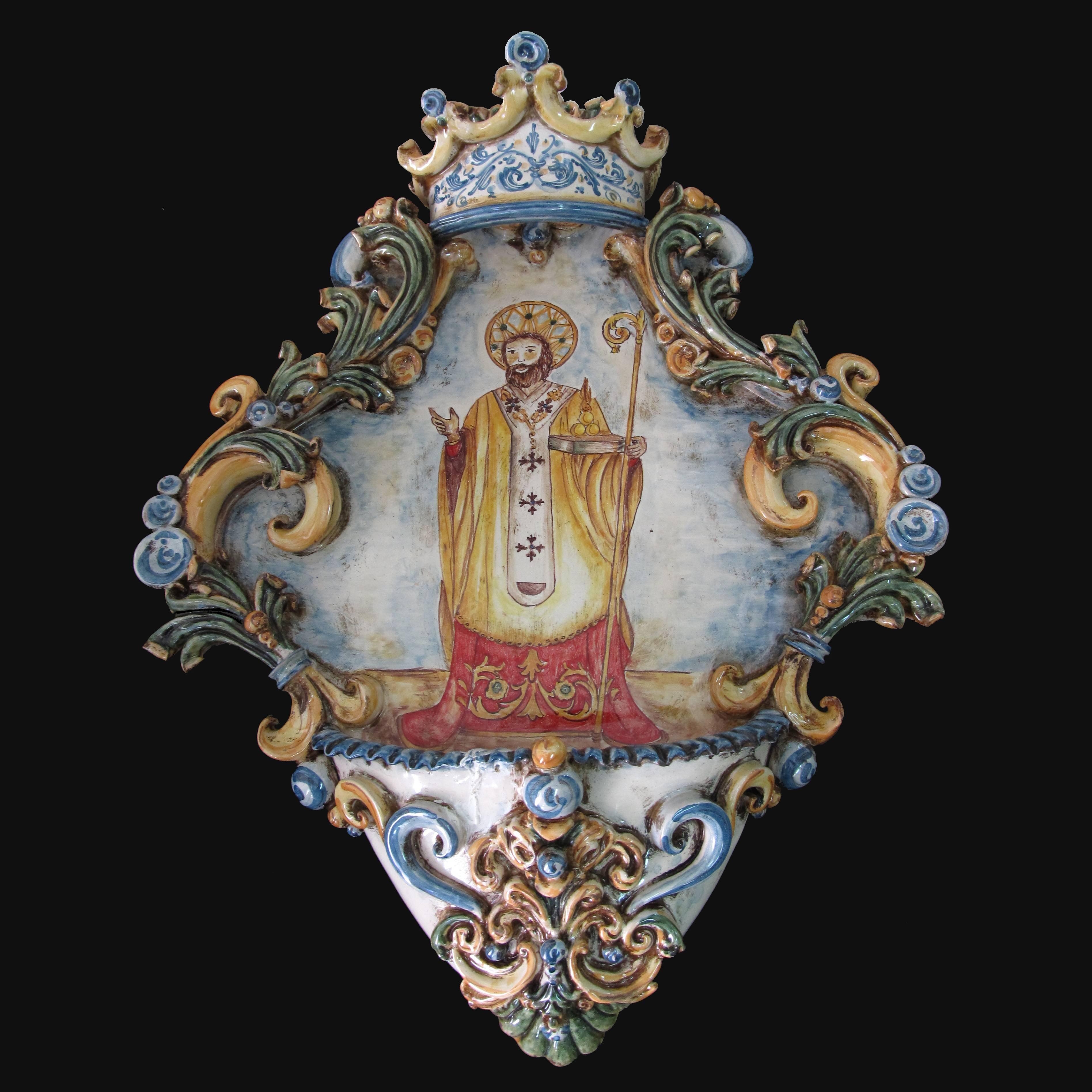 Acquasantiera maxi tricolore 35x45 san nicola di bari tricolore - Ceramiche di Caltagirone Sofia