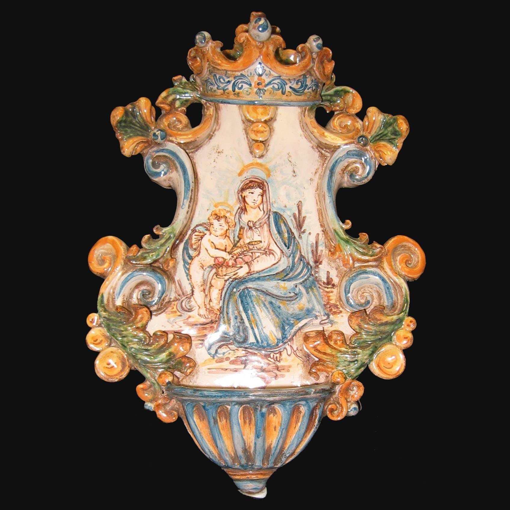 Acquasantiera media appl 19x30 madonna valderice tricolore - Ceramiche di Caltagirone Sofia