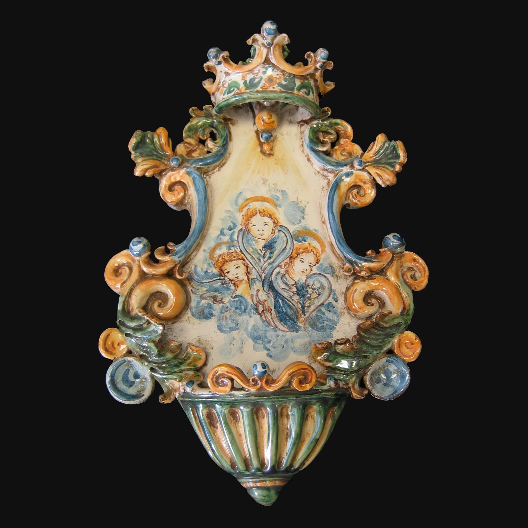 Acquasantiera media appl 19x30 tre angioletti tricolore - Ceramiche di Caltagirone Sofia