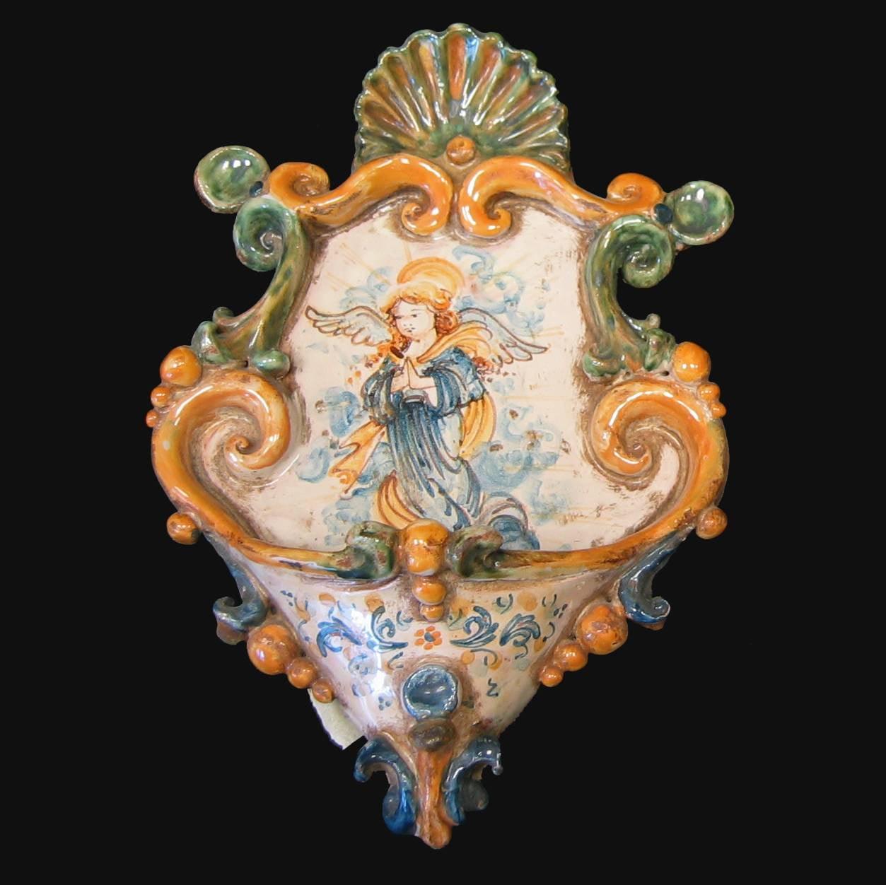 Acquasantiera piccola appl 15x25 angelo in piedi tricolore - Ceramiche di Caltagirone Sofia