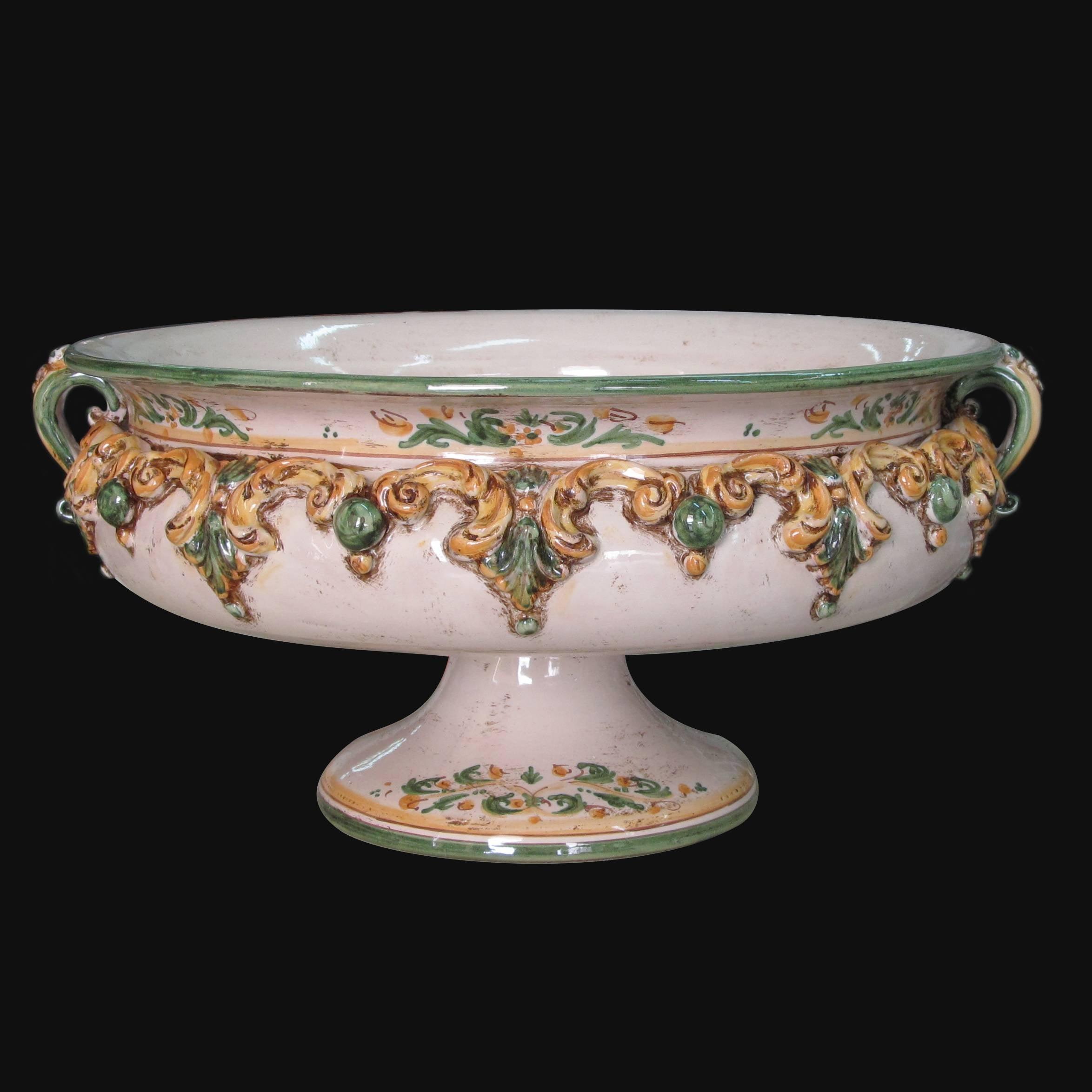 Alzata in ceramica Ø 30/Ø 40 plastico sofia verde e arancio - Ceramiche artistiche di Caltagirone - Ceramiche di Caltagirone Sofia