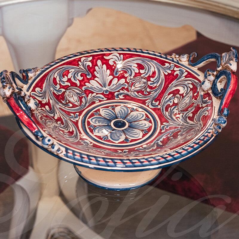Alzata in ceramica Serie Ornato blu e bordeaux - Ceramiche di Caltagirone Sofia