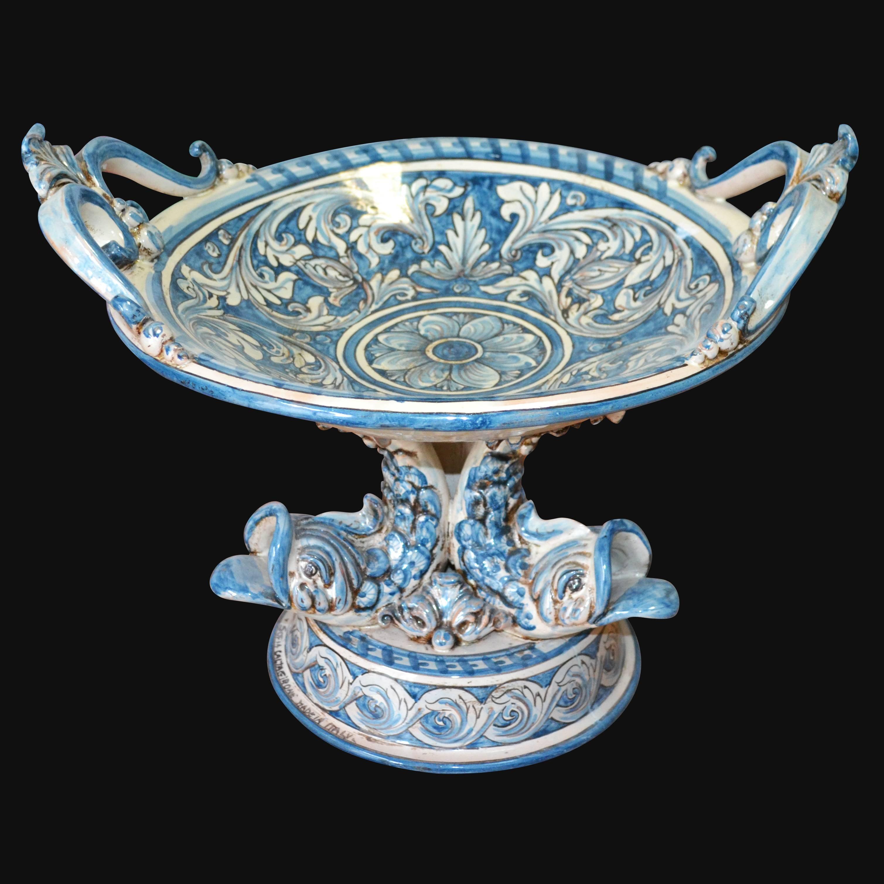 Alzata piede marino Ø 30 ornato mono blu - Ceramiche artistiche di Caltagirone - Ceramiche di Caltagirone Sofia
