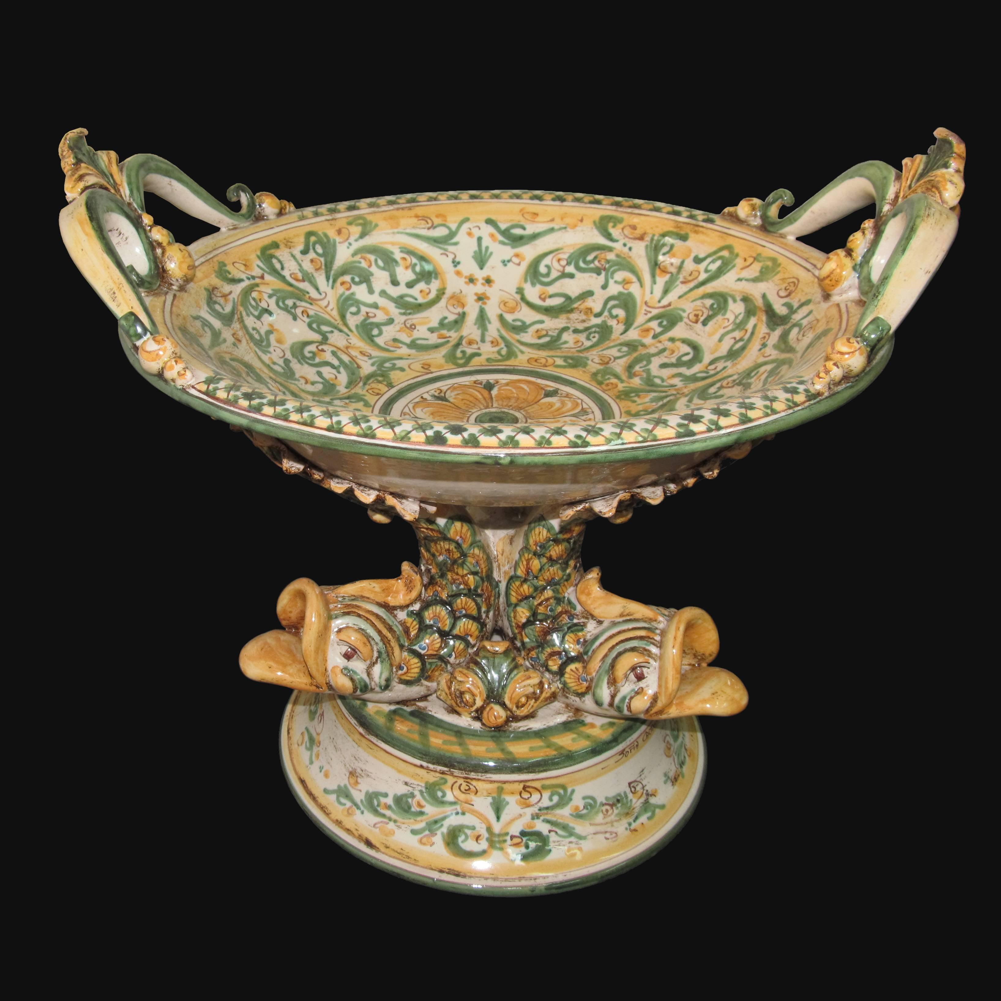 Alzata piede marino Ø 30 s. d'arte verde/arancio - Ceramiche artistiche di Caltagirone - Ceramiche di Caltagirone Sofia