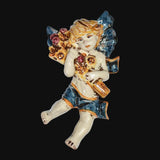Angelo in ceramica di Caltagirone fatto a mano con ali blu e fiori