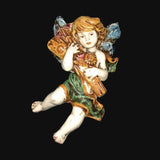 Angelo in ceramica di Caltagirone fatto a mano con ali colorate e strumento musicale
