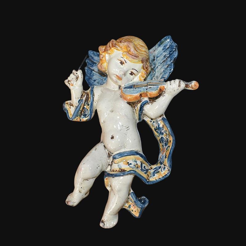 Angelo musico h 20 blu/arancio violino in Ceramica Artistica di Caltagirone - Ceramiche di Caltagirone Sofia