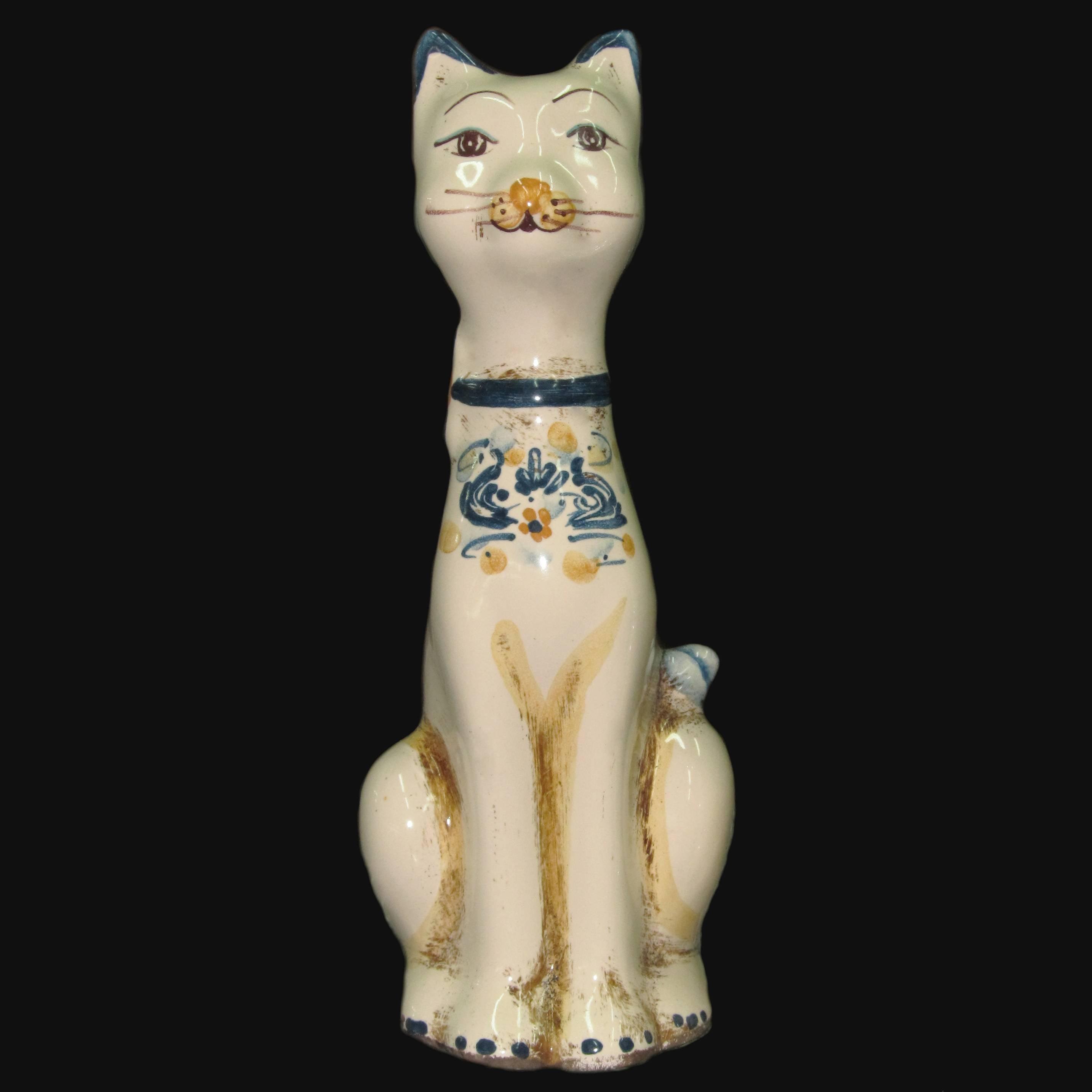Aristogatto in ceramica s. arte blu/arancio - Ceramiche di Caltagirone Sofia - Ceramiche di Caltagirone Sofia