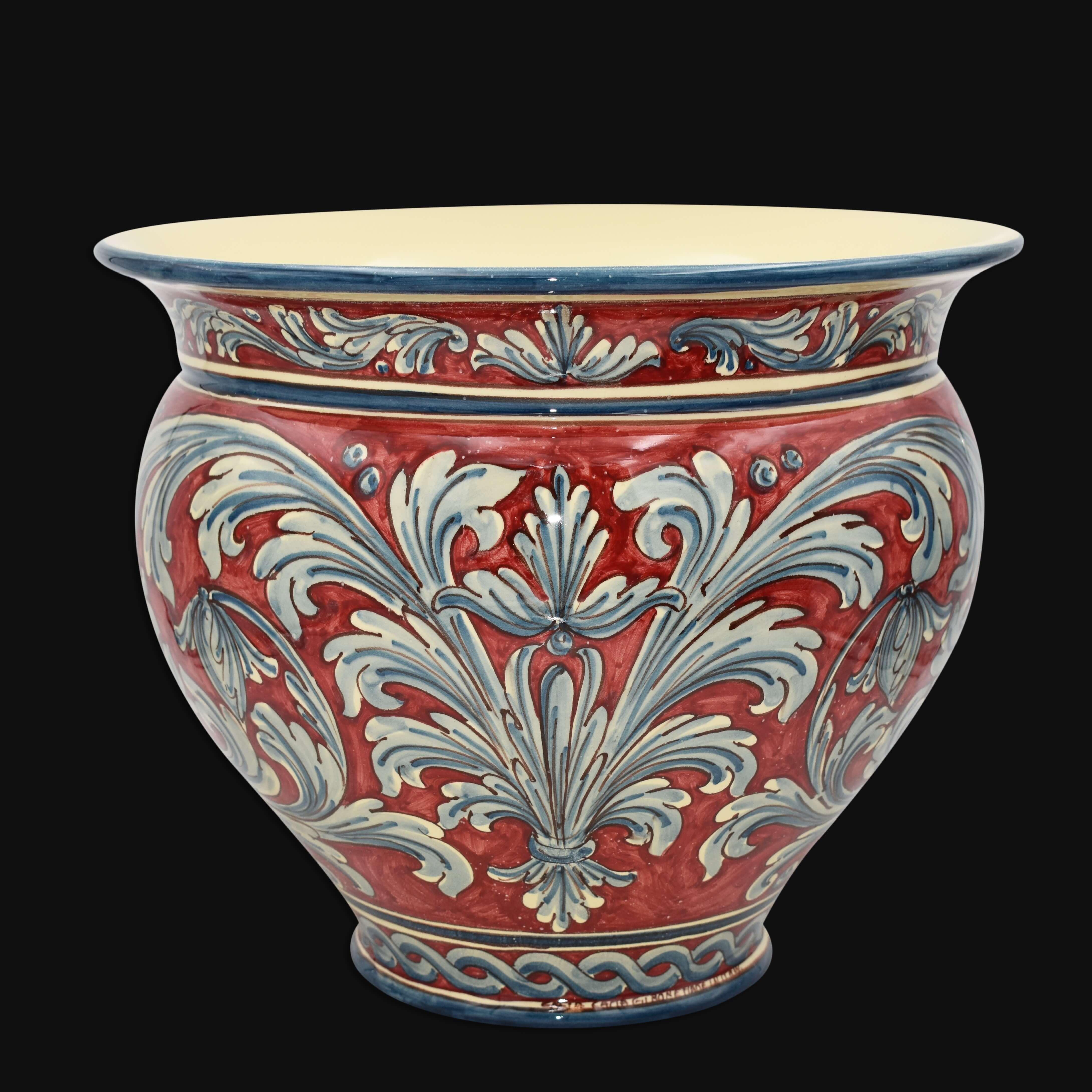 Cachepot portapianta in serie ornato blu e bordeaux - Ceramiche di Caltagirone Sofia
