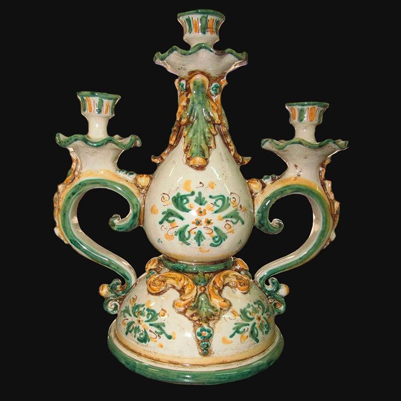 Candelabro 3 fuochi h 28 plastico sofia verde/arancio - Ceramiche di Caltagirone Sofia