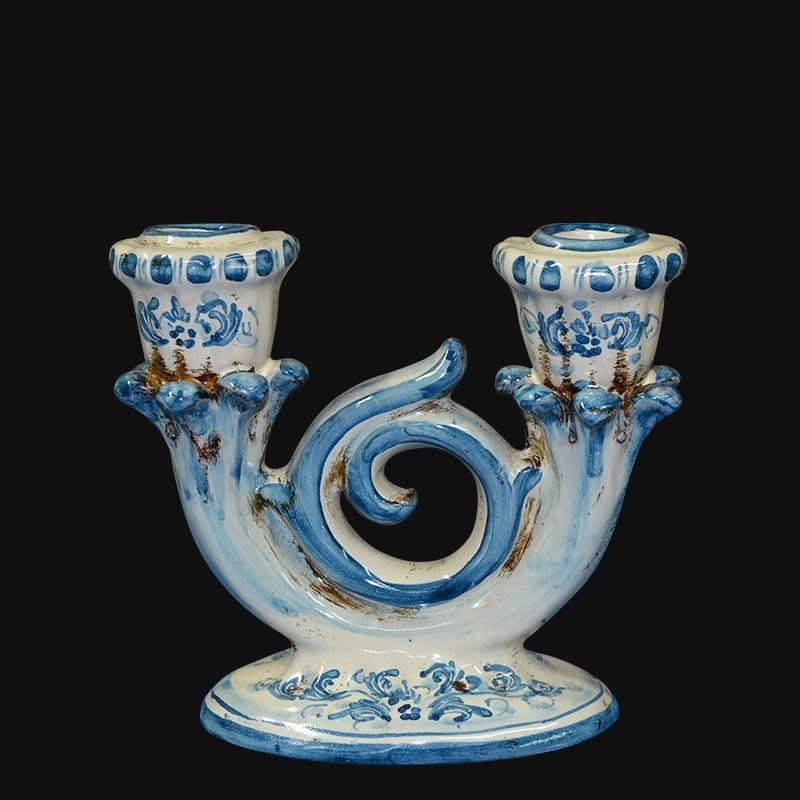 Candeliere 2 fuochi 14x14 s. d'arte mono blu - Ceramiche di Caltagirone Sofia