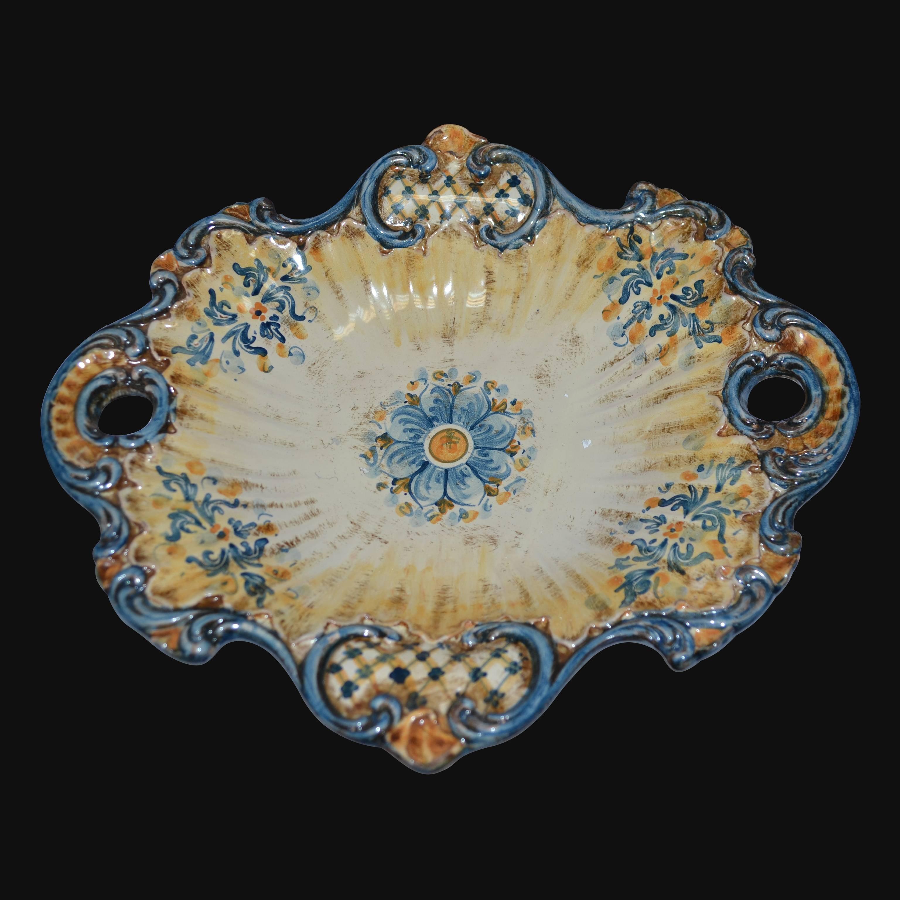 Centrotavola barocco 2° M 38x33 s. d'arte blu e arancio - Ceramiche di Caltagirone Sofia