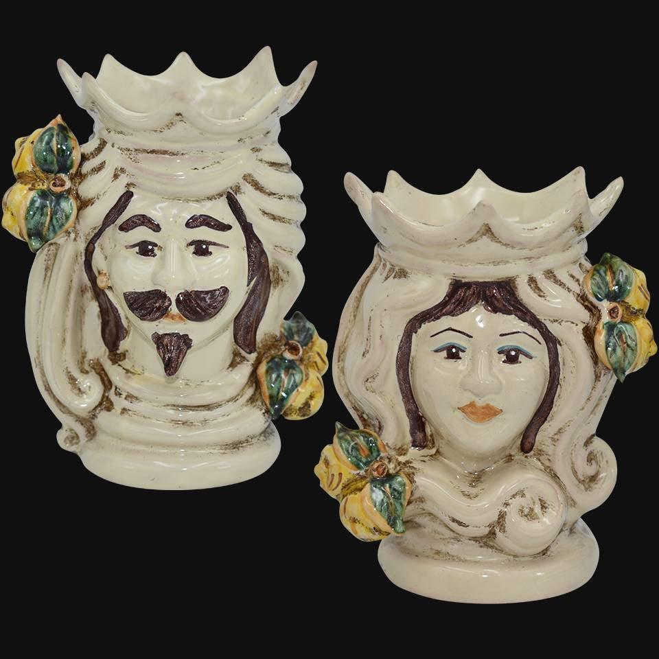 Coppia di Teste di moro h 15 in Avorio maschio bianco - Ceramiche di Caltagirone Sofia