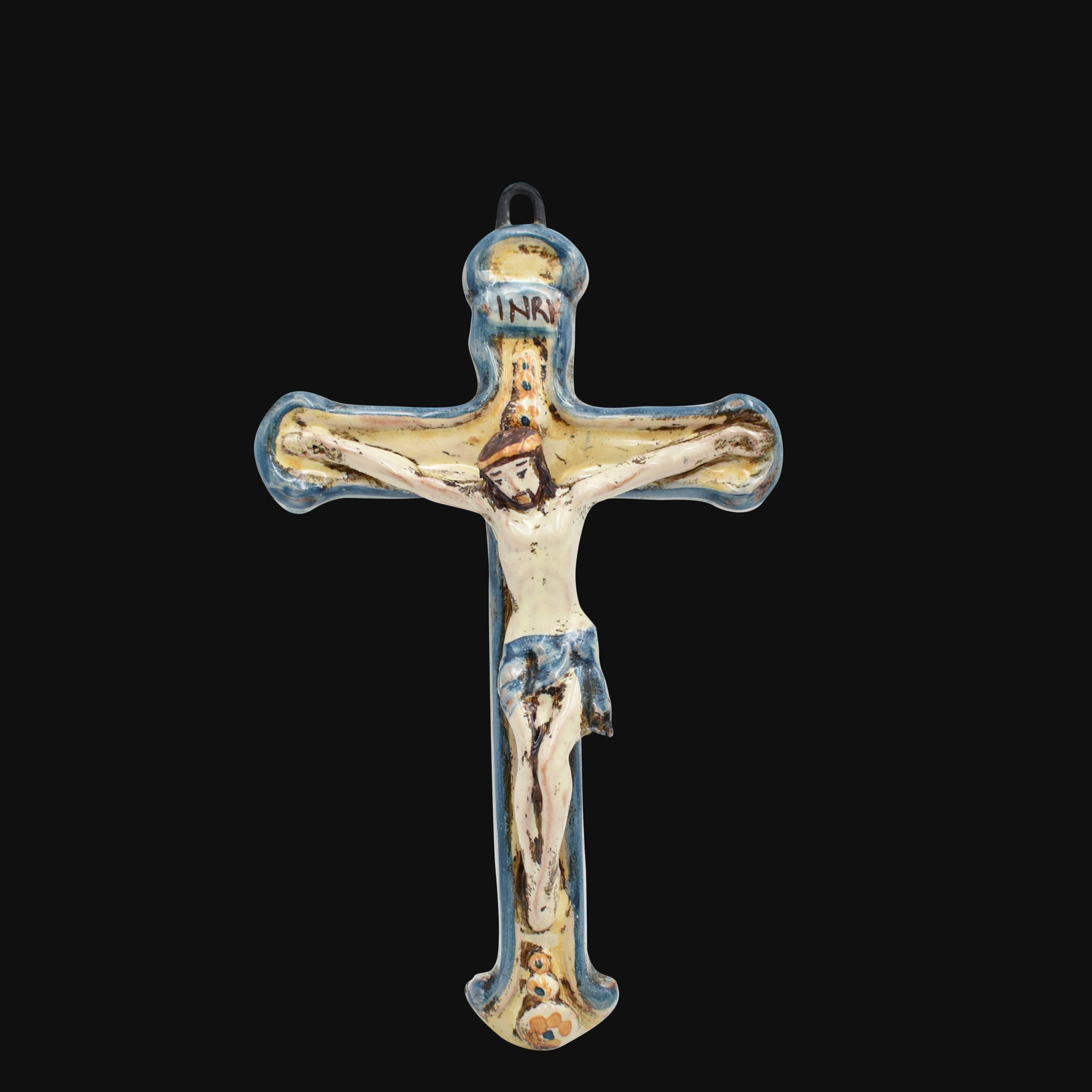 Crocifisso piccolo 10x15 blu e arancio - Ceramiche di Caltagirone Sofia