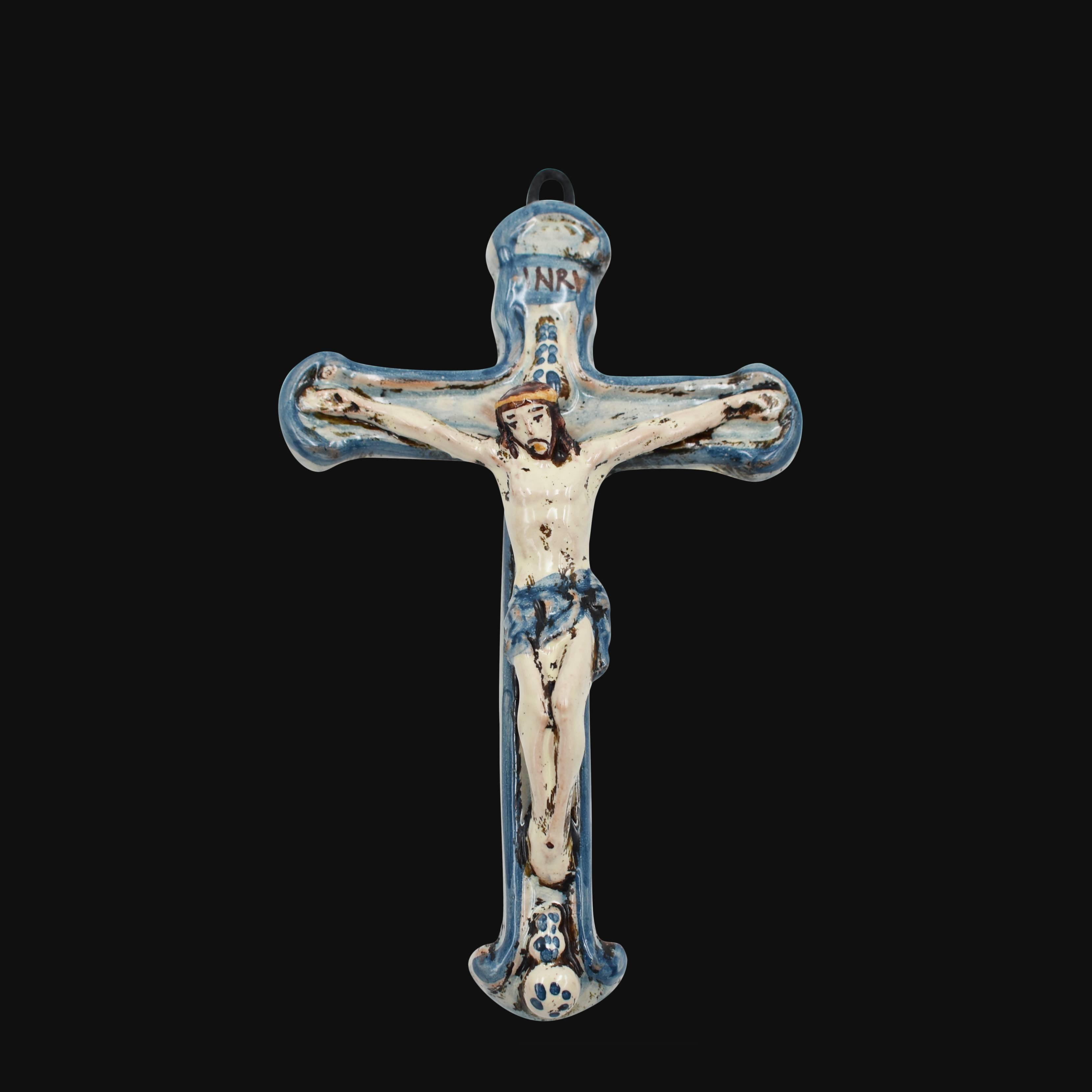 Crocifisso piccolo 10x15 mono blu - Ceramiche di Caltagirone Sofia