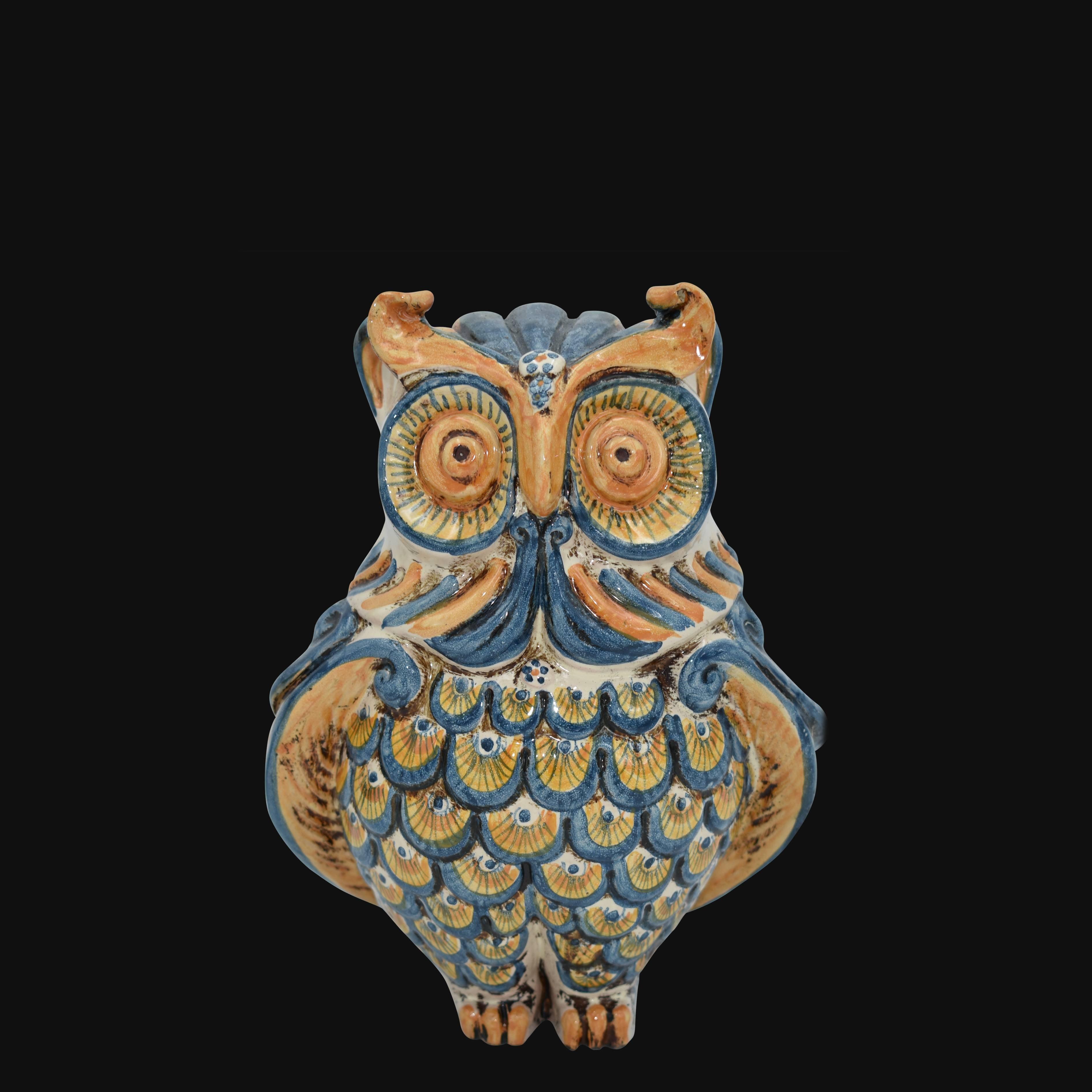 Gufo h 20 blu e arancio - Animali in ceramica - Ceramiche di Caltagirone Sofia