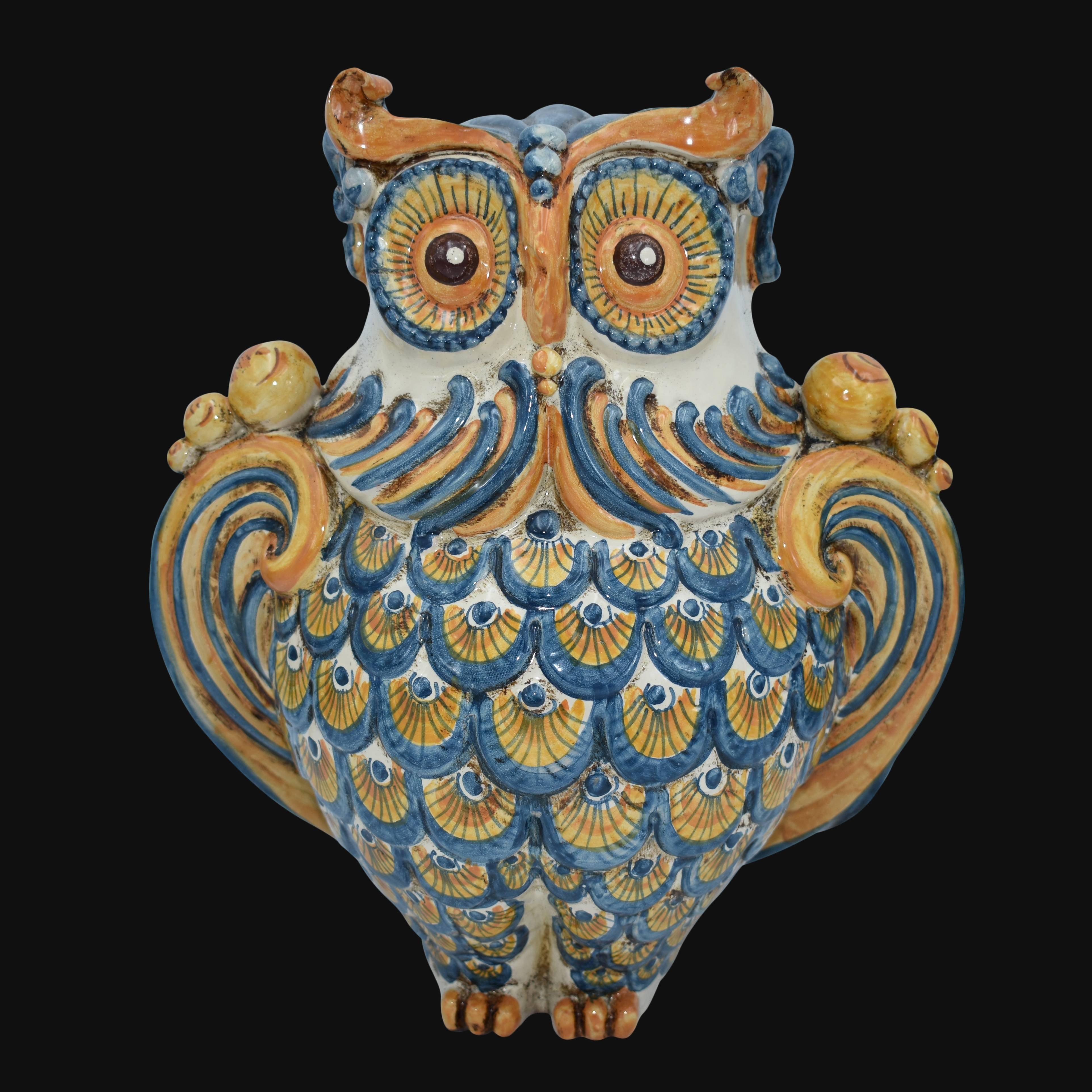 Gufo h 30 blu e arancio - Animali in ceramica - Ceramiche di Caltagirone Sofia