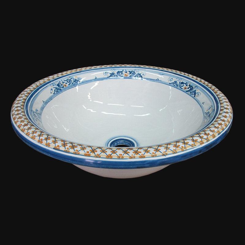 Lavabo da incasso Ø 47 s. d'arte blu e arancio in Ceramica Artistica di Caltagirone - Ceramiche di Caltagirone Sofia