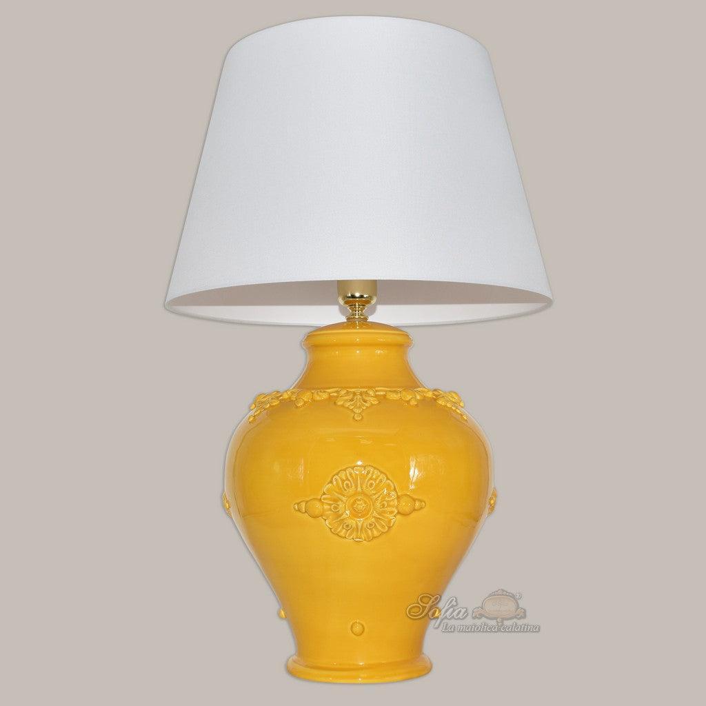 Lampada in ceramica caltagirone fatti a mano gialla, stile ornamentale, Sofia
