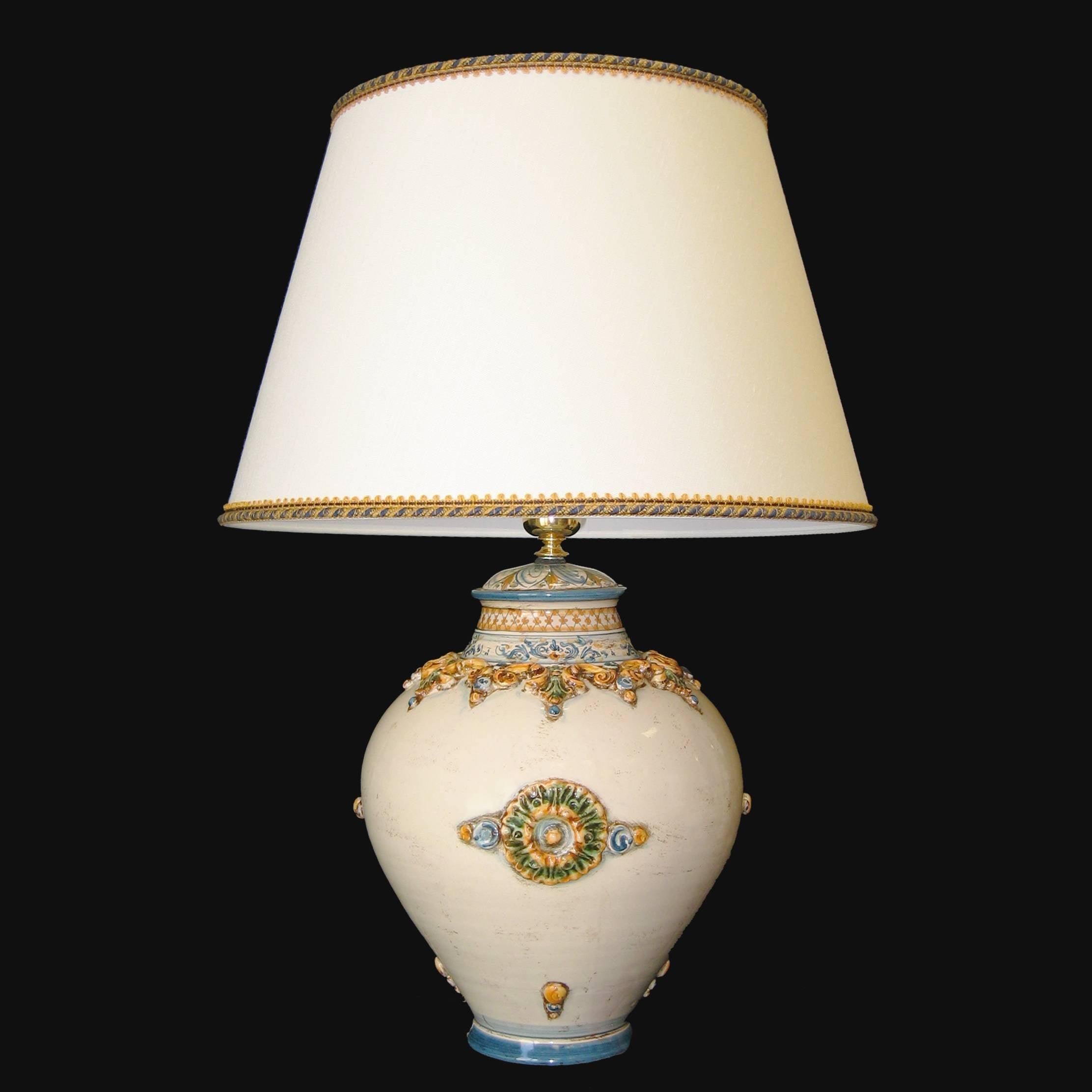 Lume boccia ornamentale h40/h60 cm in blu e arancio - Ceramiche artistiche Sofia - Ceramiche di Caltagirone Sofia
