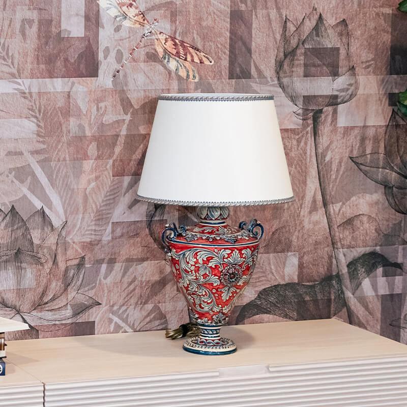 Lume coppa ornamentale ornato blu/bordeaux - Ceramiche di Caltagirone Sofia - Ceramiche di Caltagirone Sofia