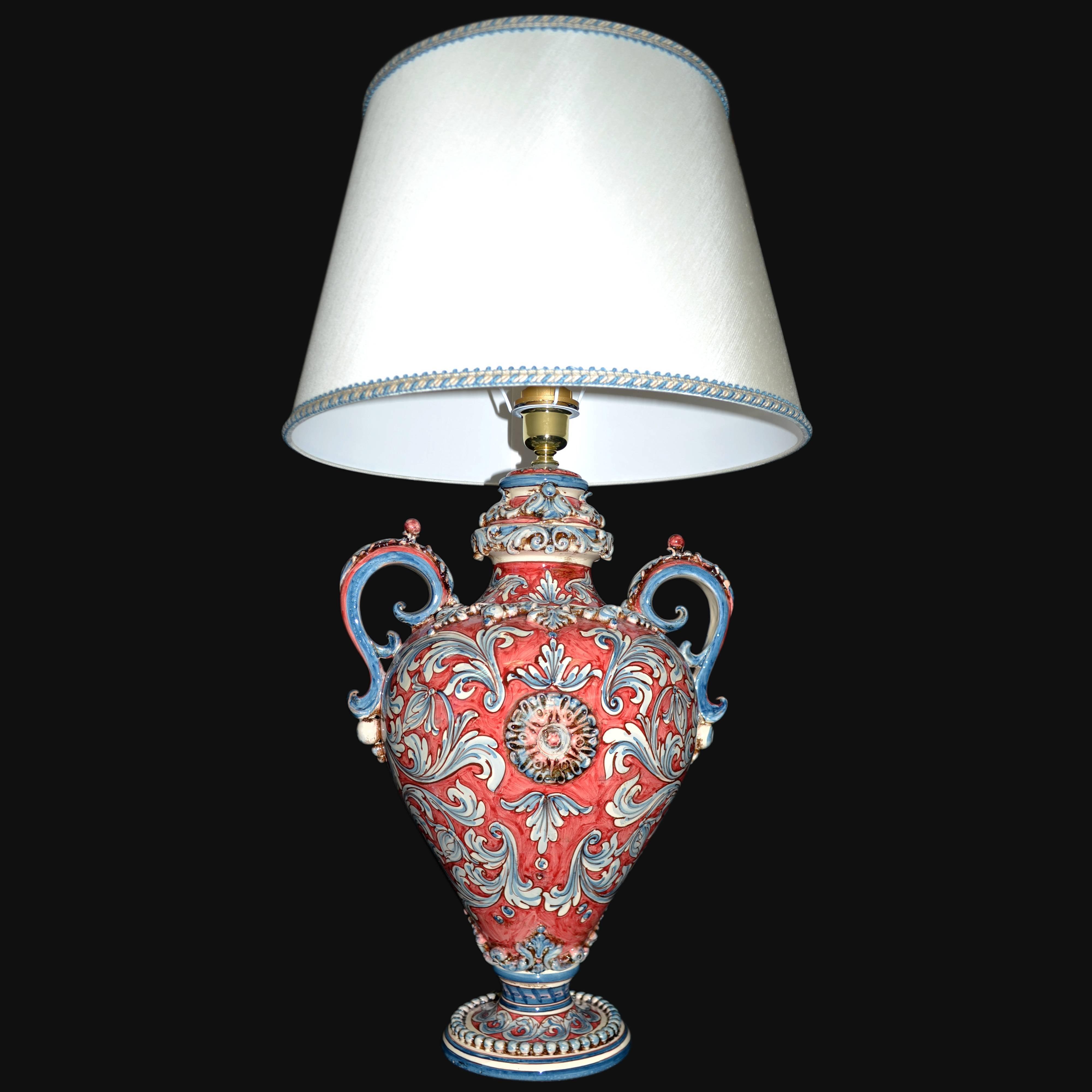 Lume maxi plastico sofia ornato blu/bordeaux - Ceramiche di Caltagirone Sofia