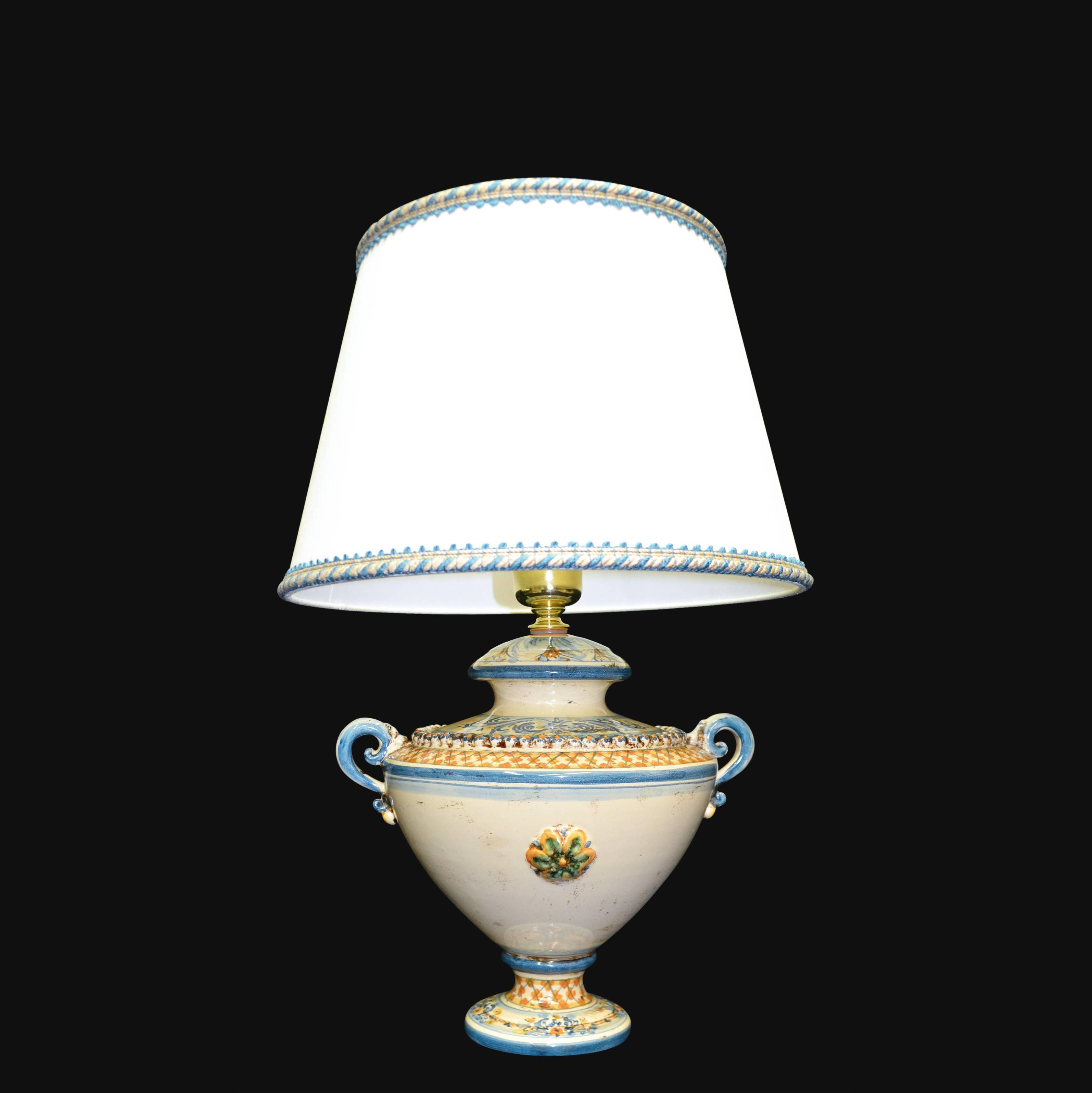 Lume Ornamentale cratere h 40 in blu e arancio - Ceramiche di Caltagirone Sofia - Ceramiche di Caltagirone Sofia