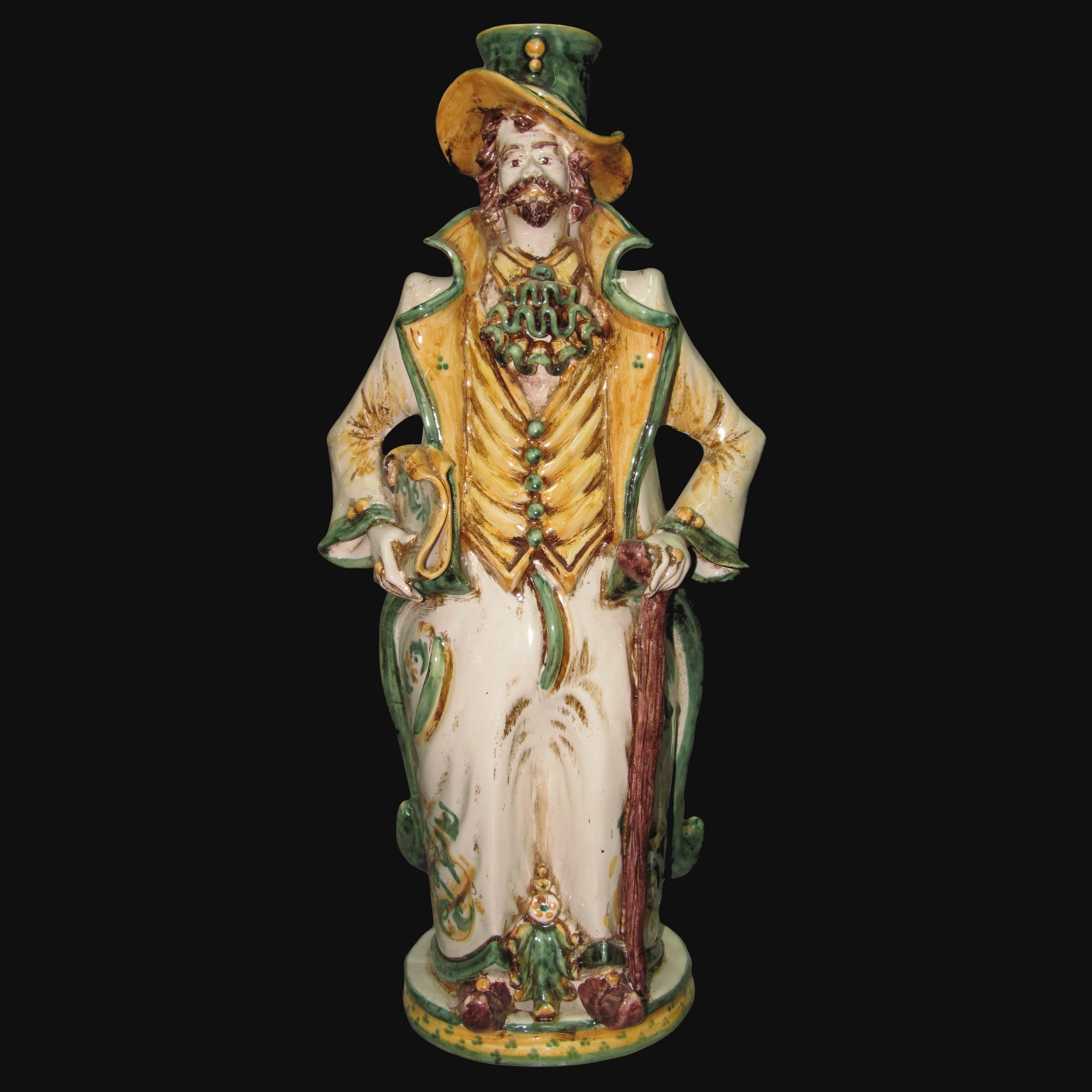 Lumiera grande uomo h 40 in verde/arancio - Modellate a mano - Ceramiche di Caltagirone Sofia