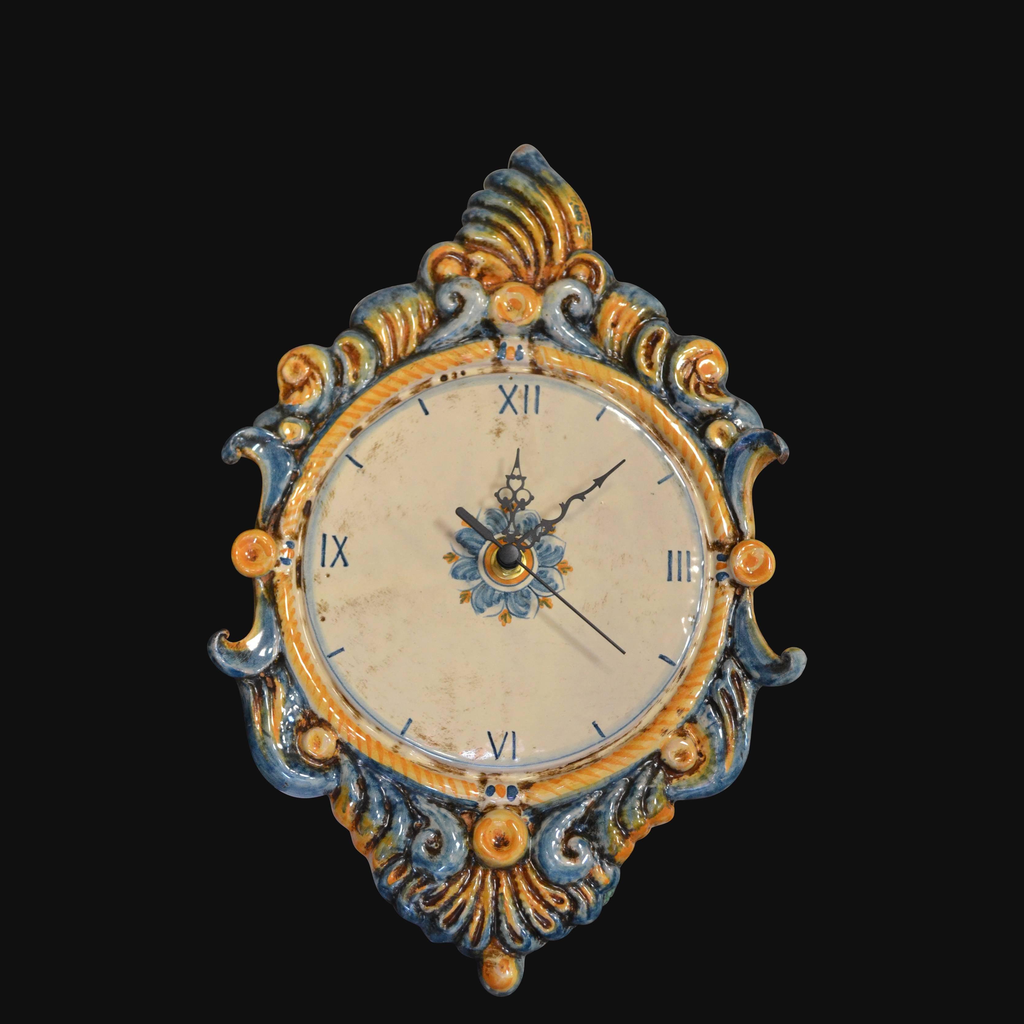 Orologio da parete in ceramica decoro blu e arancio - Ceramiche di Caltagirone Sofia