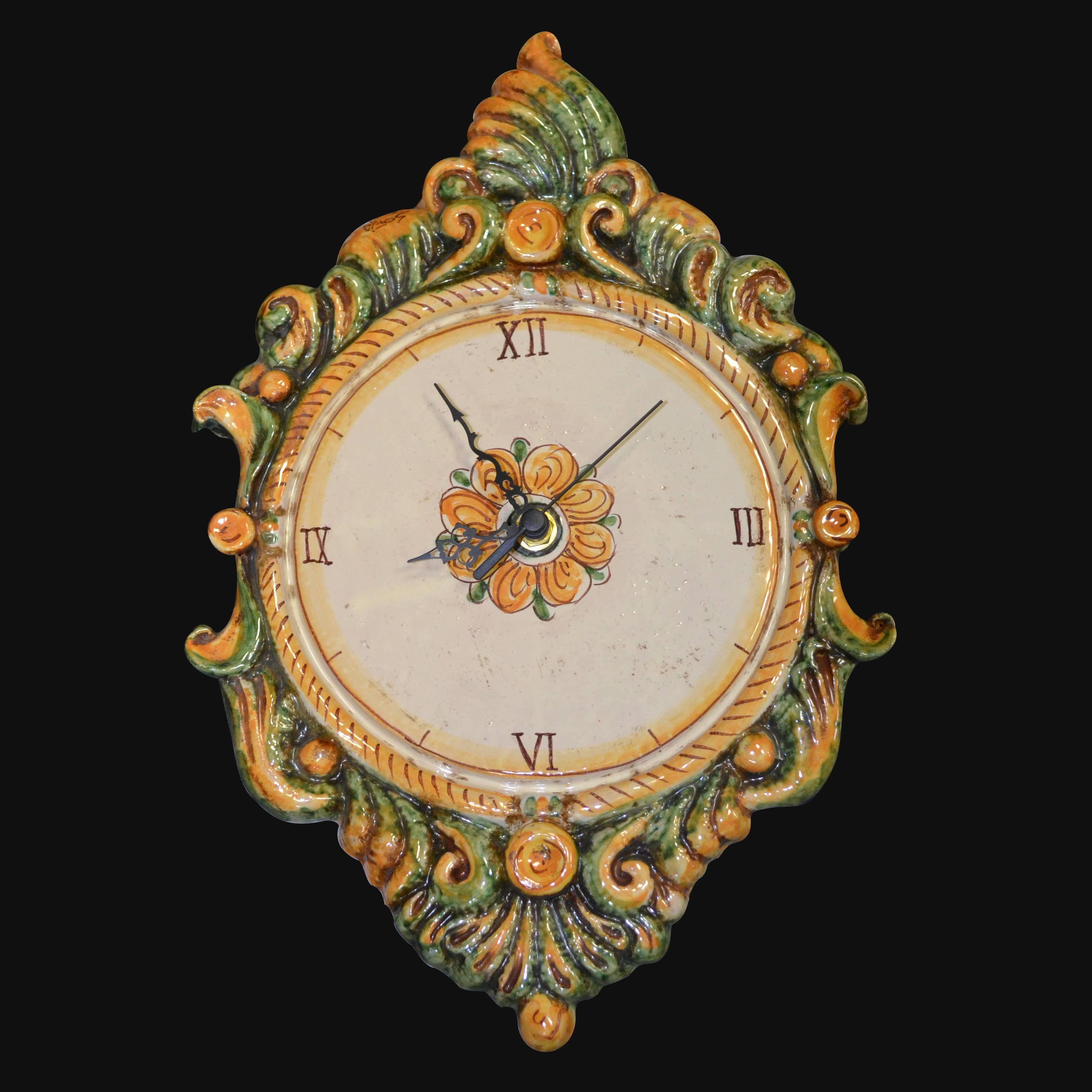 Orologio da parete in ceramica decoro verde e arancio - Ceramiche di Caltagirone Sofia