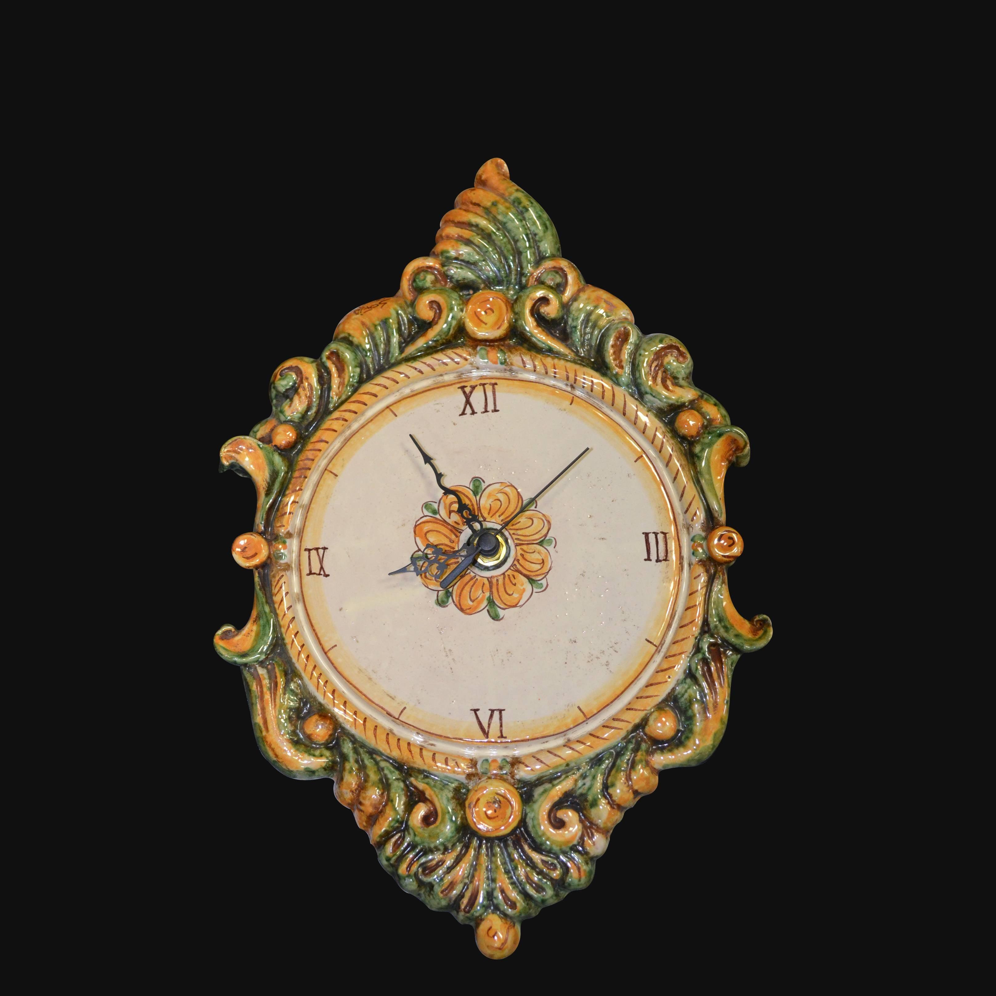 Orologio da parete in ceramica decoro verde e arancio - Ceramiche di Caltagirone Sofia